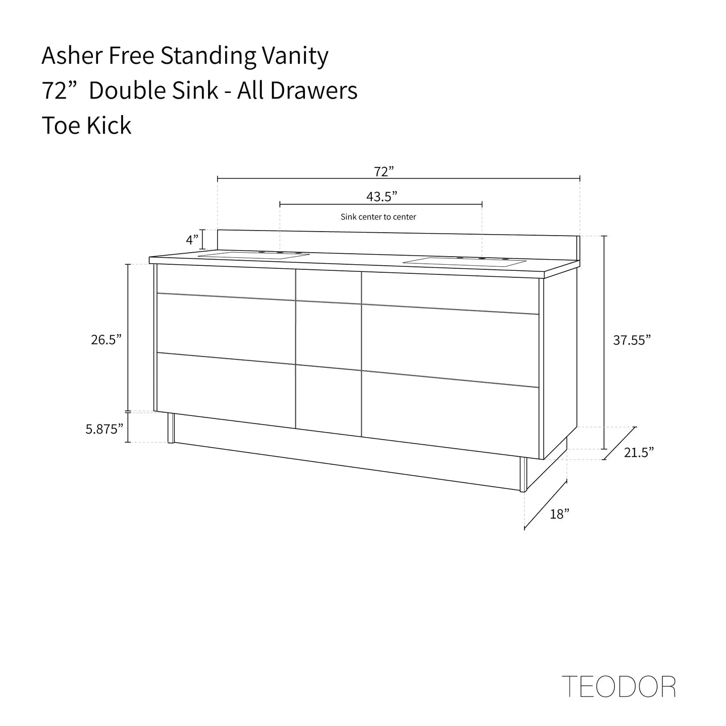 Asher 72", Teodor® Modern American Black Walnut Vanity, Double Sink Teodor Bathroom VanityCanada