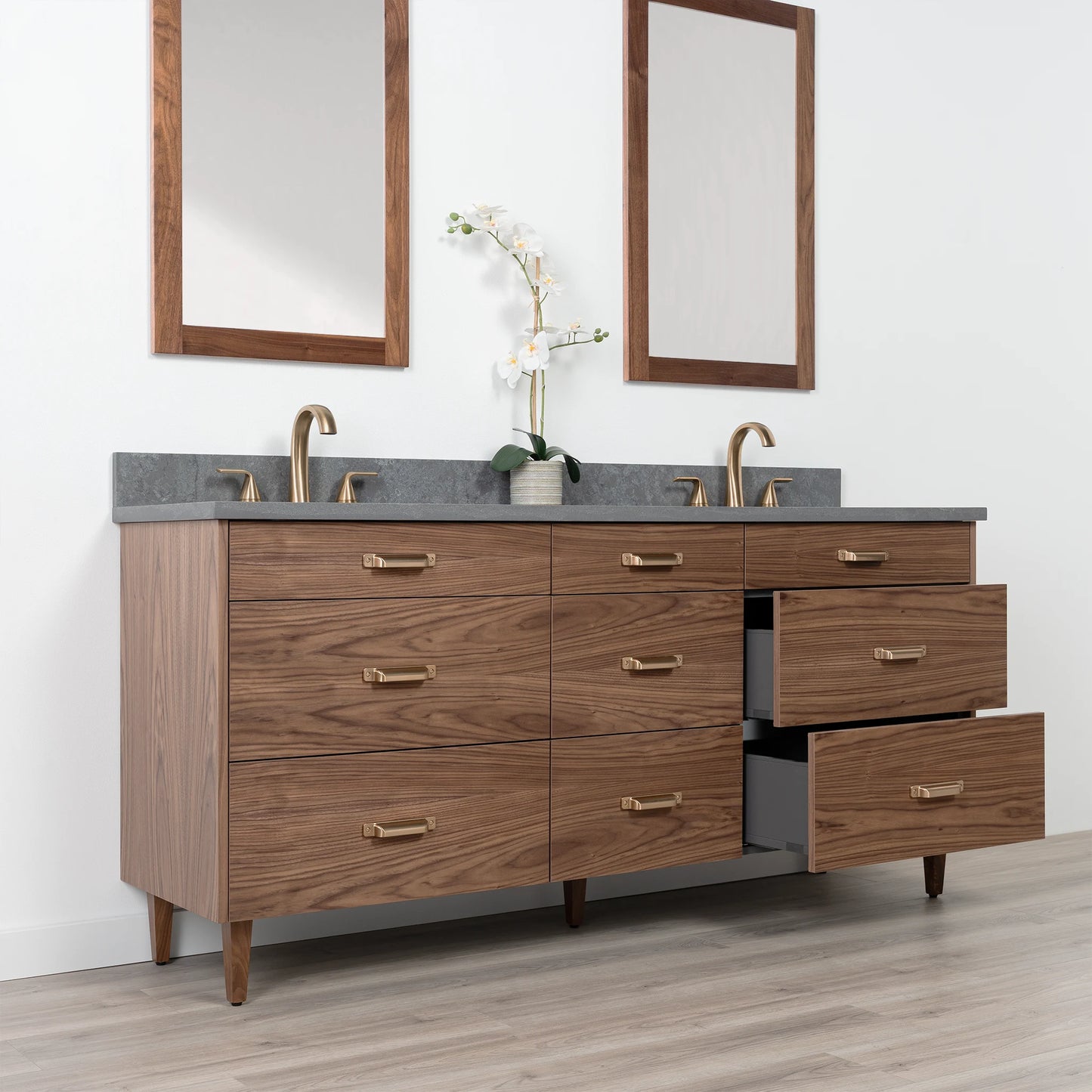 Asher SLIM 72" American Black Walnut Bathroom Vanity, Double Sink