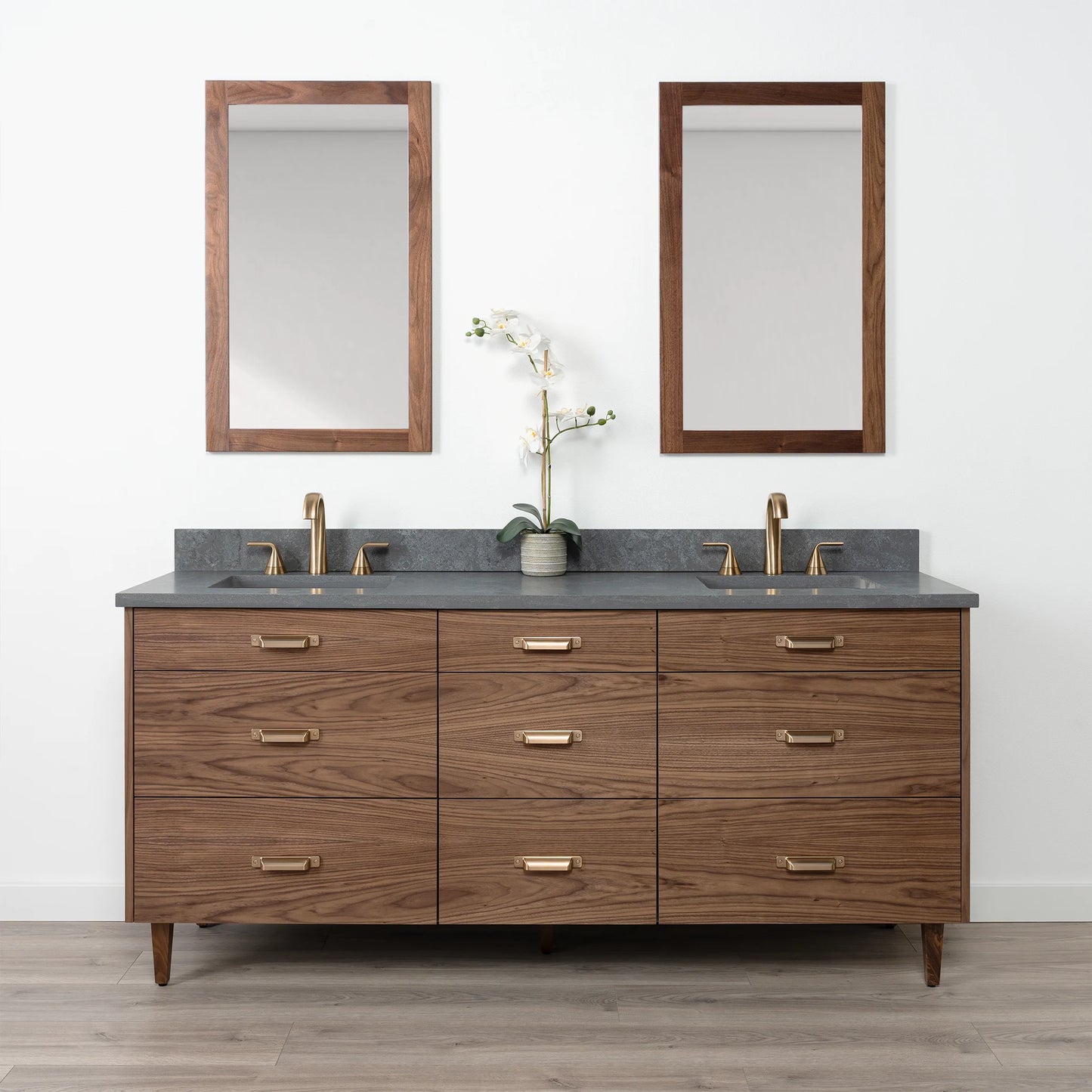 Asher SLIM 72" American Black Walnut Bathroom Vanity, Double Sink