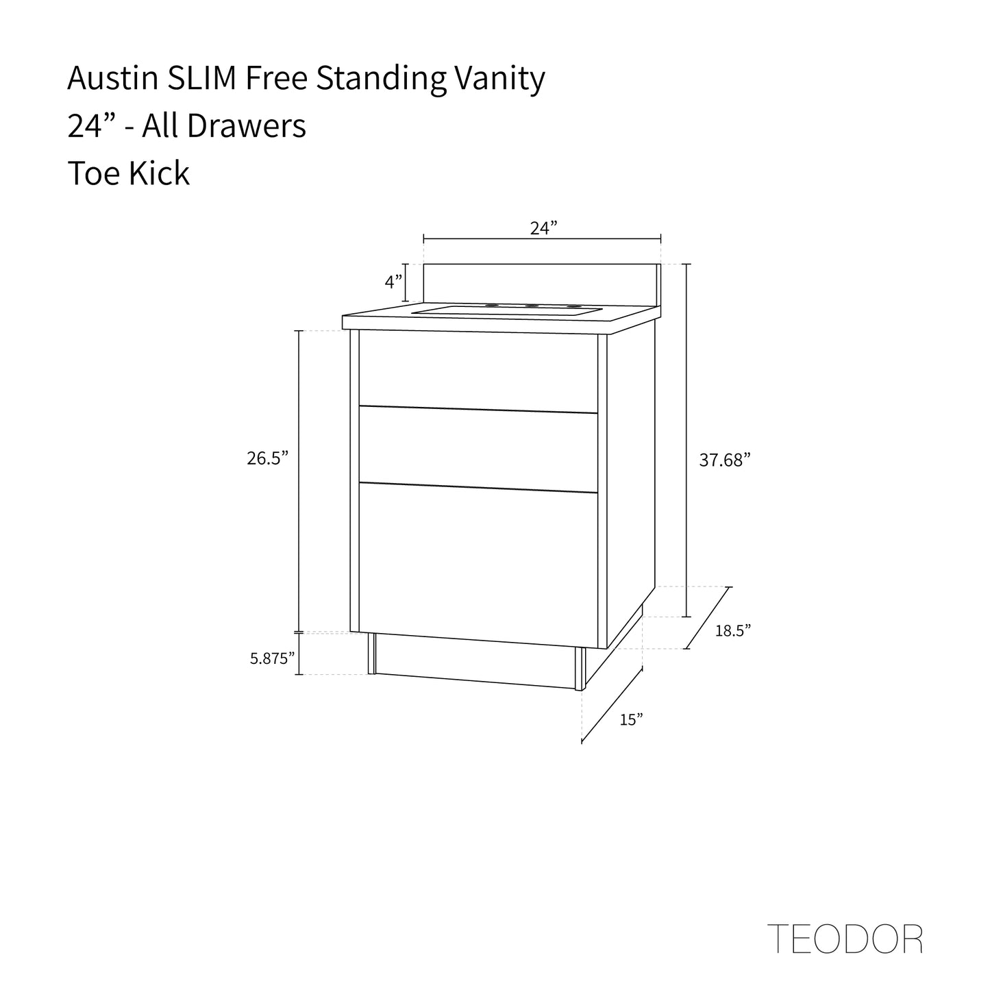Austin SLIM 24" American Black Walnut Bathroom Vanity - All Drawers