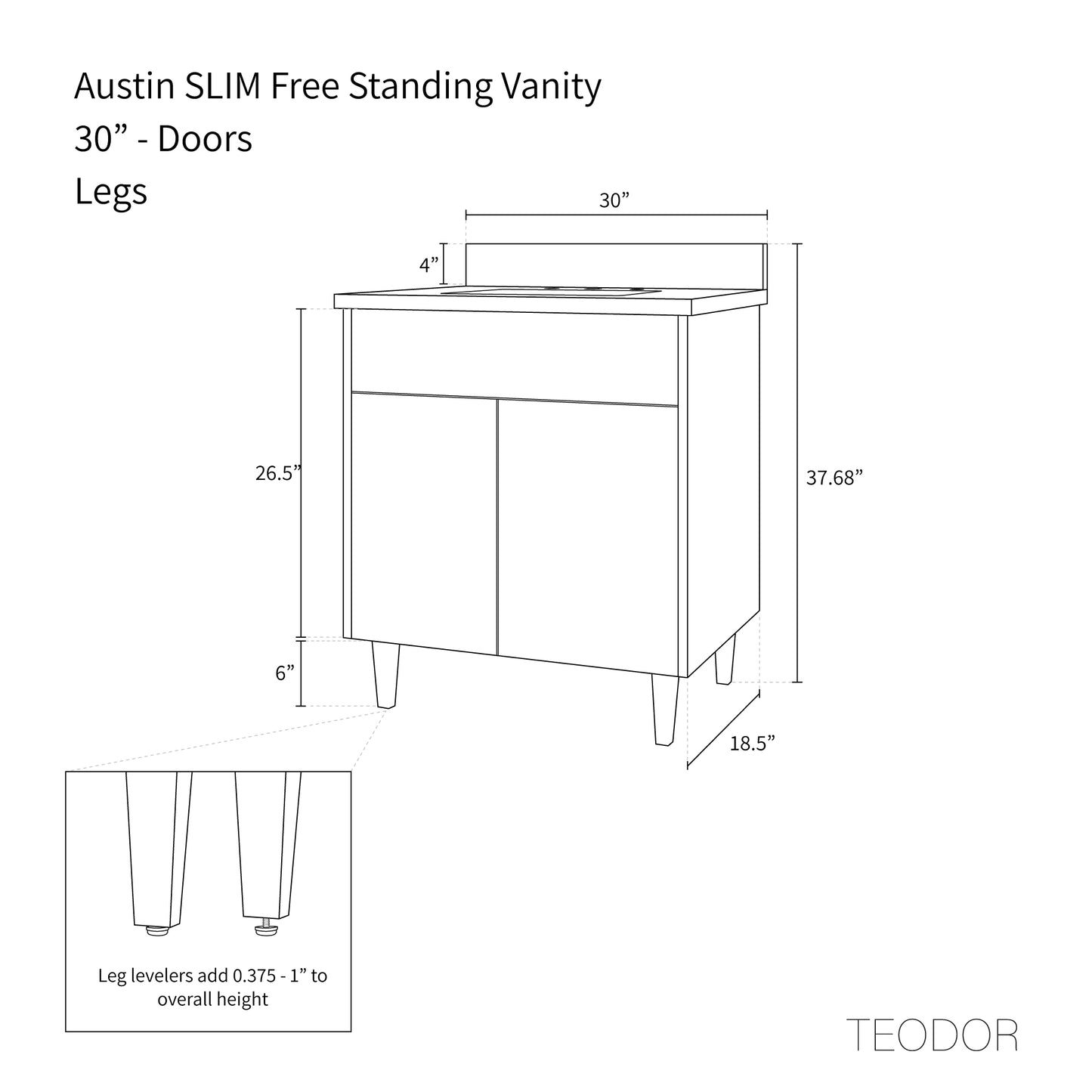 Austin SLIM 30" American Black Walnut Bathroom Vanity