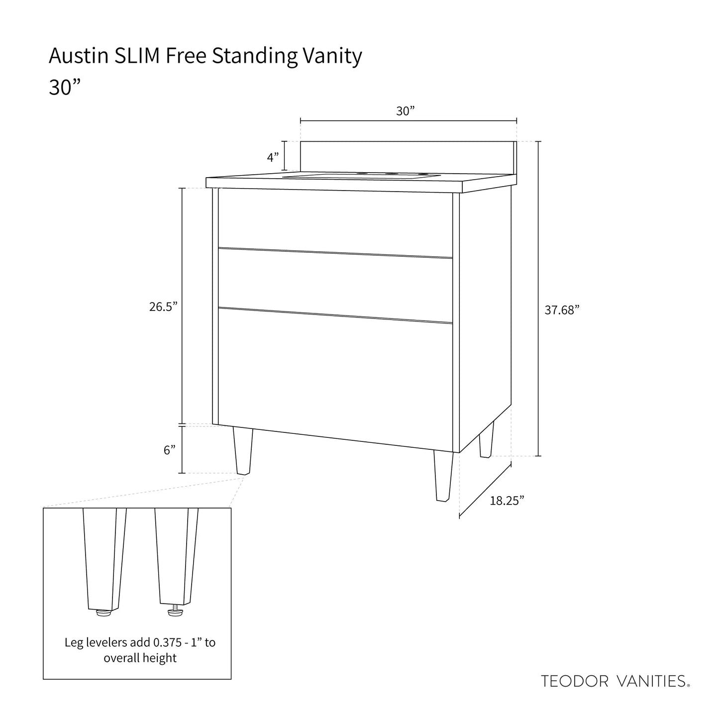 Austin SLIM, 30" Teodor® Modern American Black Walnut Vanity Teodor Bathroom VanityCanada
