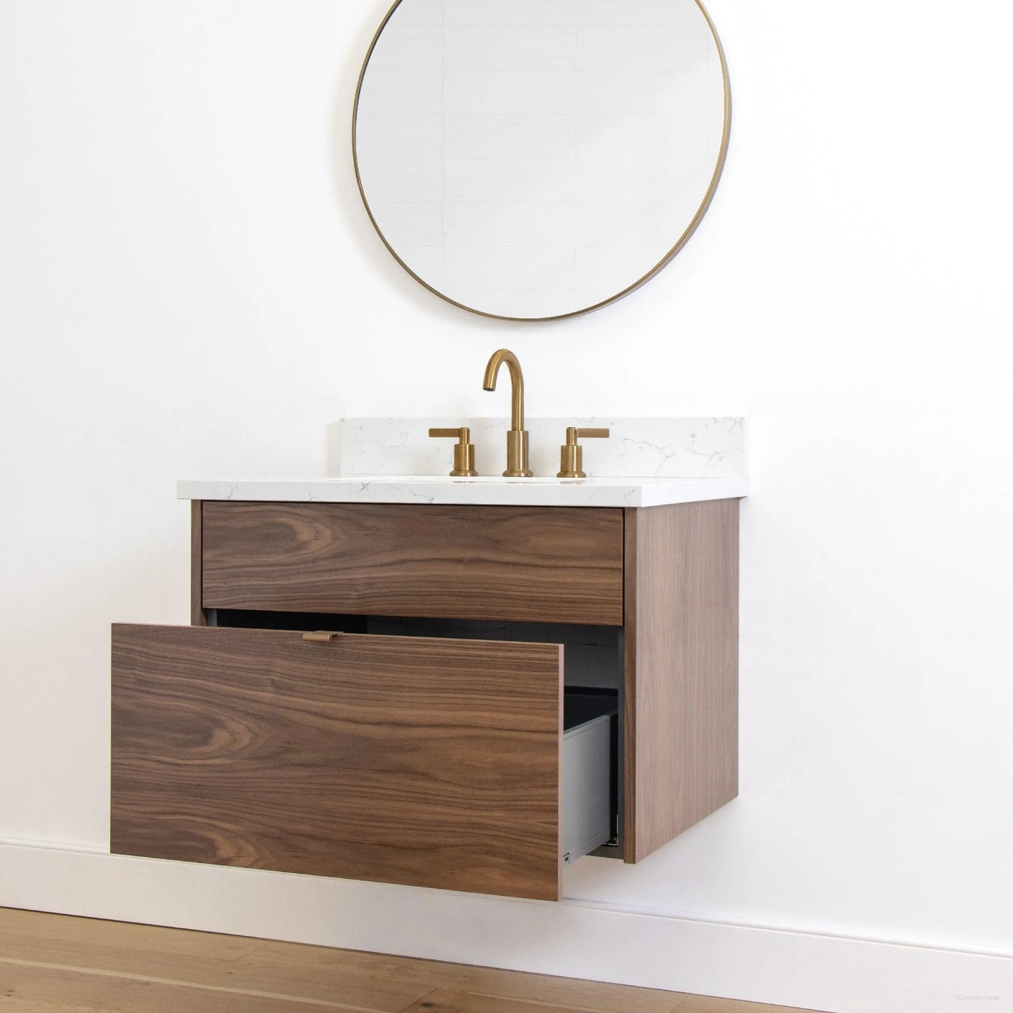 Austin 30" Wall Mount American Black Walnut Bathroom Vanity - All Drawers