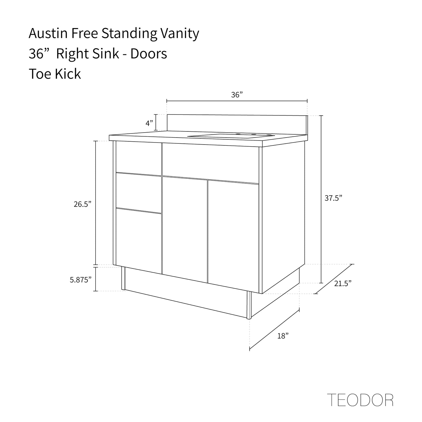 Austin 36", Teodor® Modern American Black Walnut Vanity, Right Sink Teodor