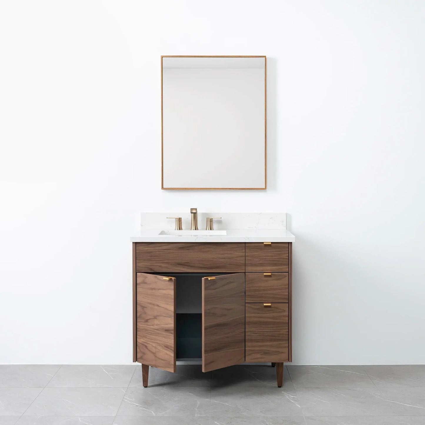 Austin 36", Teodor® Modern American Black Walnut Vanity, Left Sink Teodor
