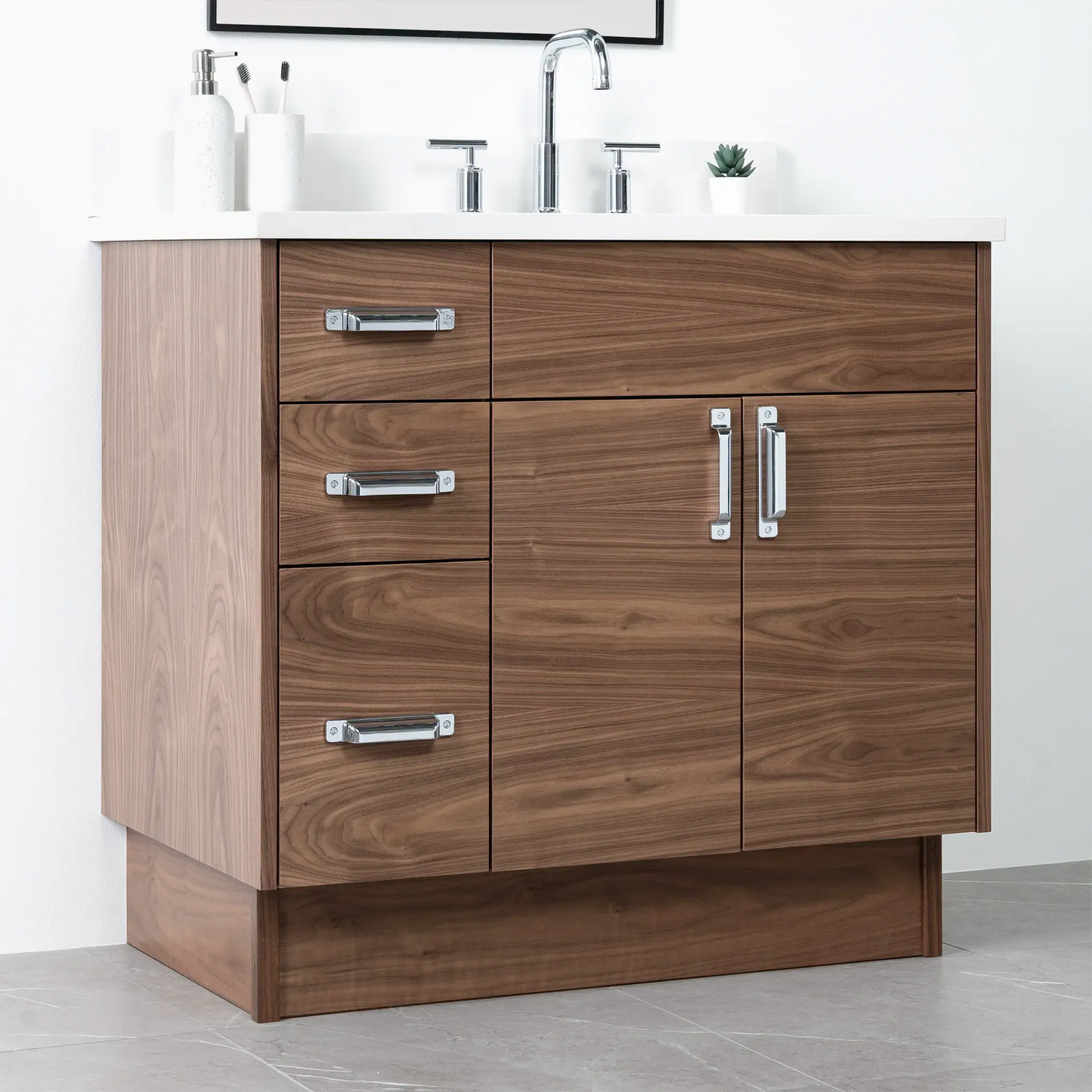 Austin 36", Teodor® Modern American Black Walnut Vanity, Right Sink Teodor