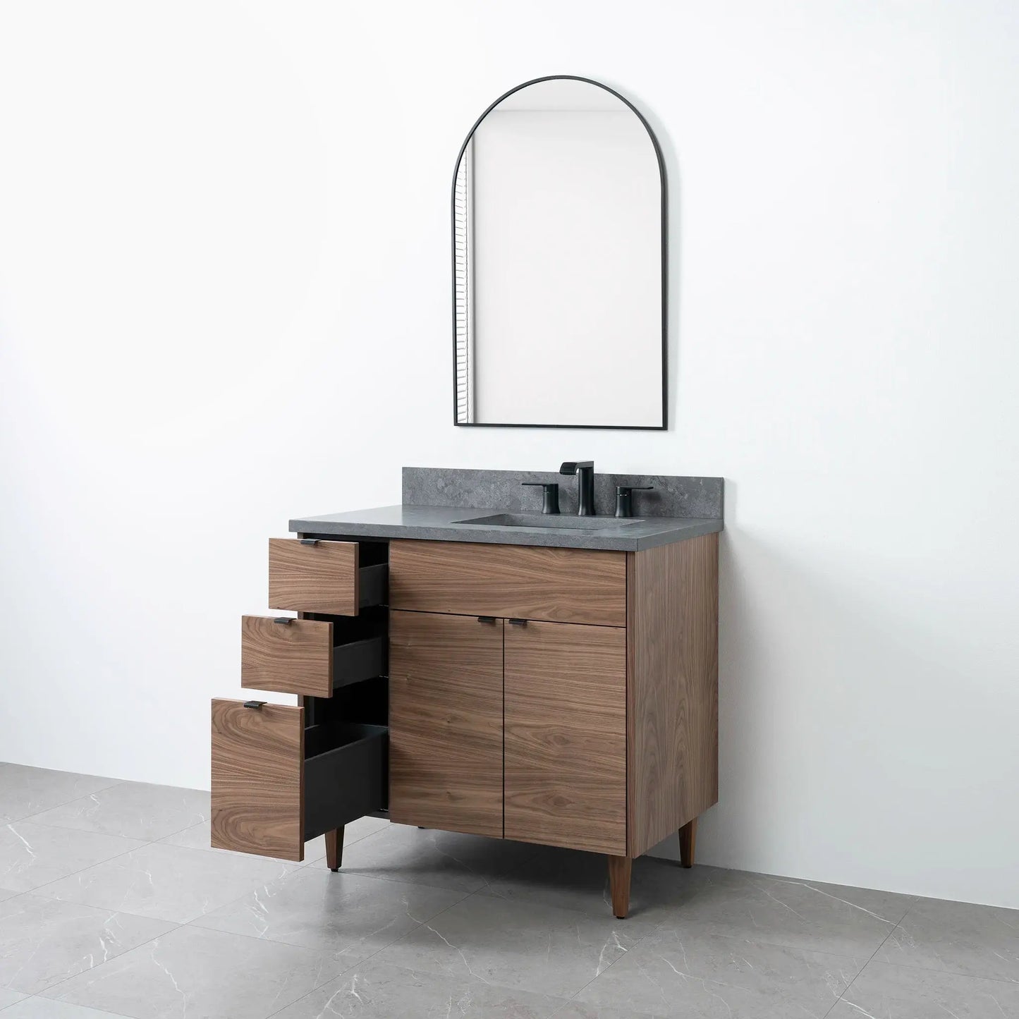 Austin 36", Teodor® Modern American Black Walnut Vanity, Right Sink Teodor