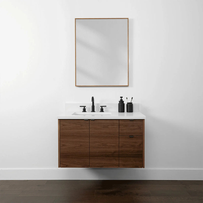 Austin 36", Teodor® Modern Wall Mount American Black Walnut Vanity, Left Sink Teodor