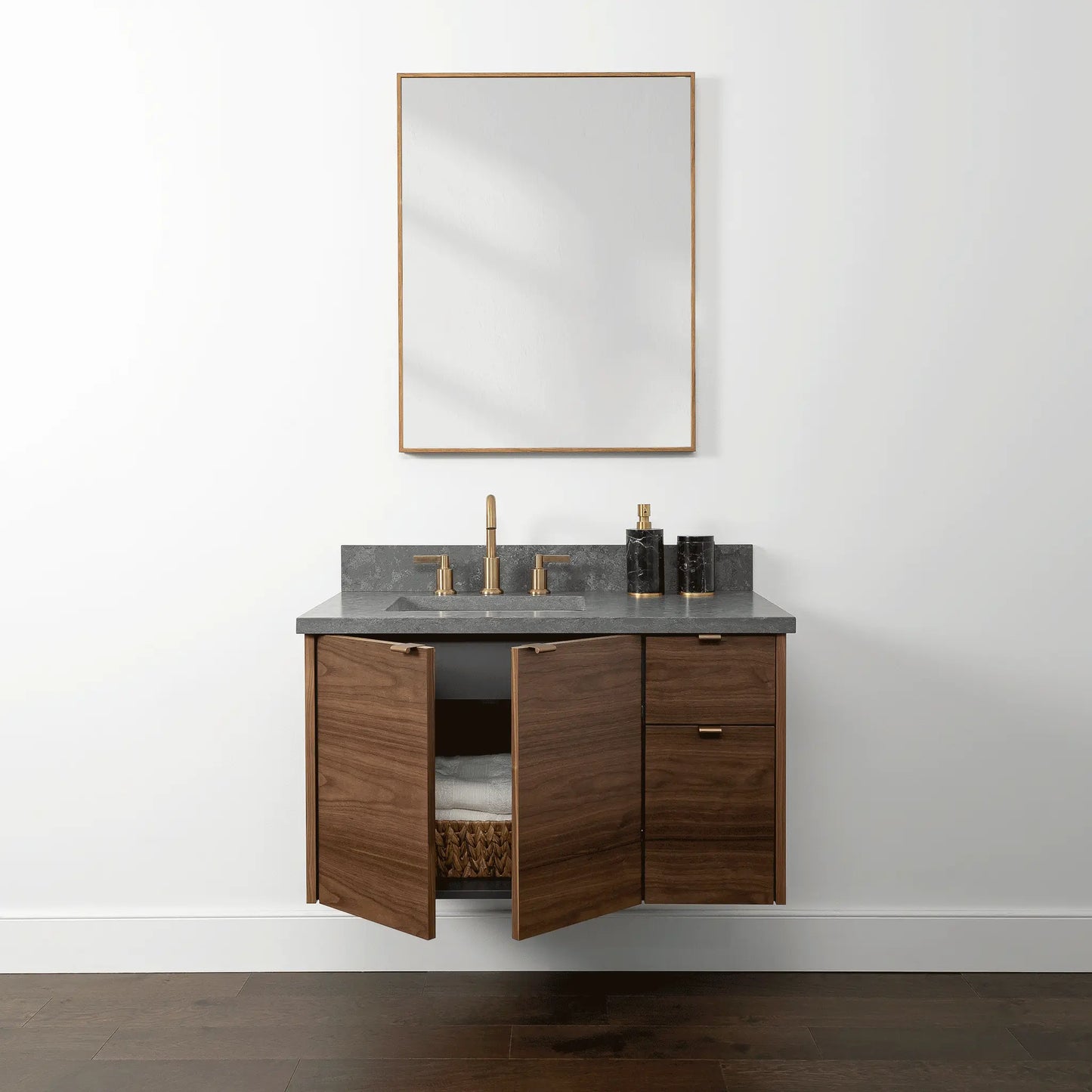 Austin 36", Teodor® Modern Wall Mount American Black Walnut Vanity, Left Sink Teodor