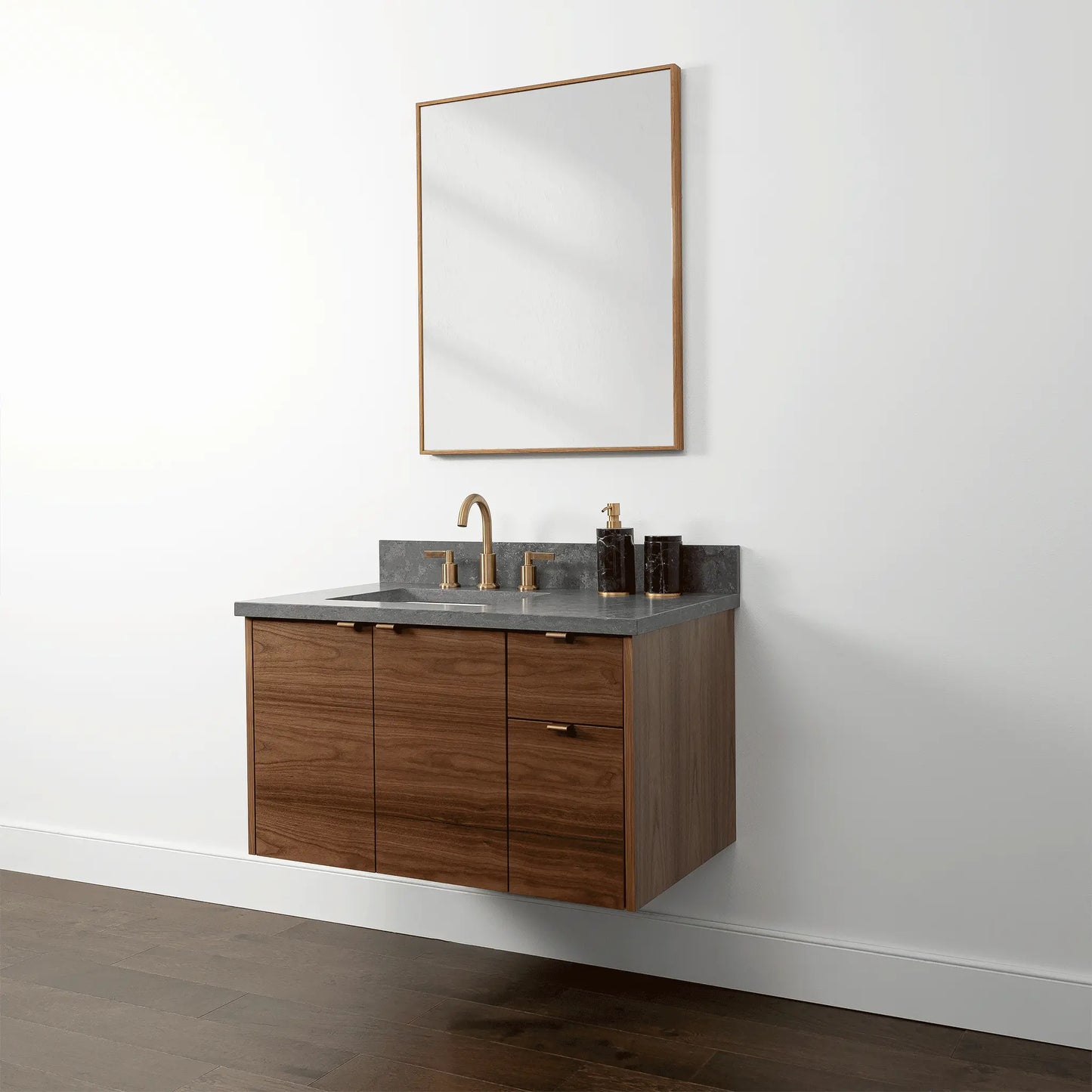 Austin 36", Teodor® Modern Wall Mount American Black Walnut Vanity, Left Sink Teodor