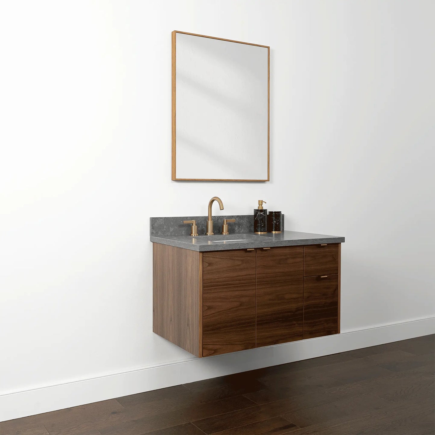 Austin 36", Teodor® Modern Wall Mount American Black Walnut Vanity, Left Sink Teodor