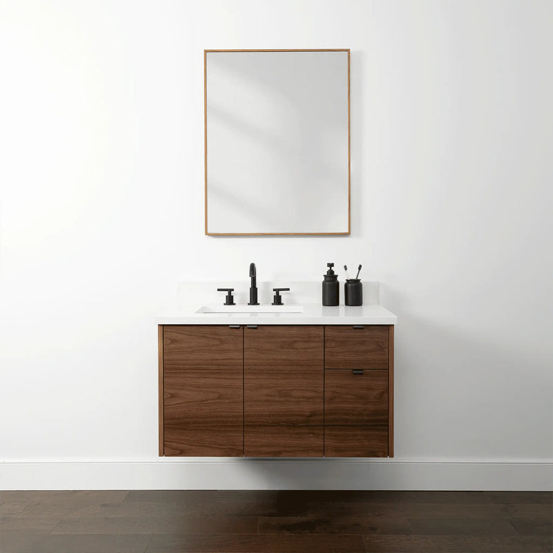 Austin 36", Teodor® Modern Wall Mount American Black Walnut Vanity, Left Sink Teodor