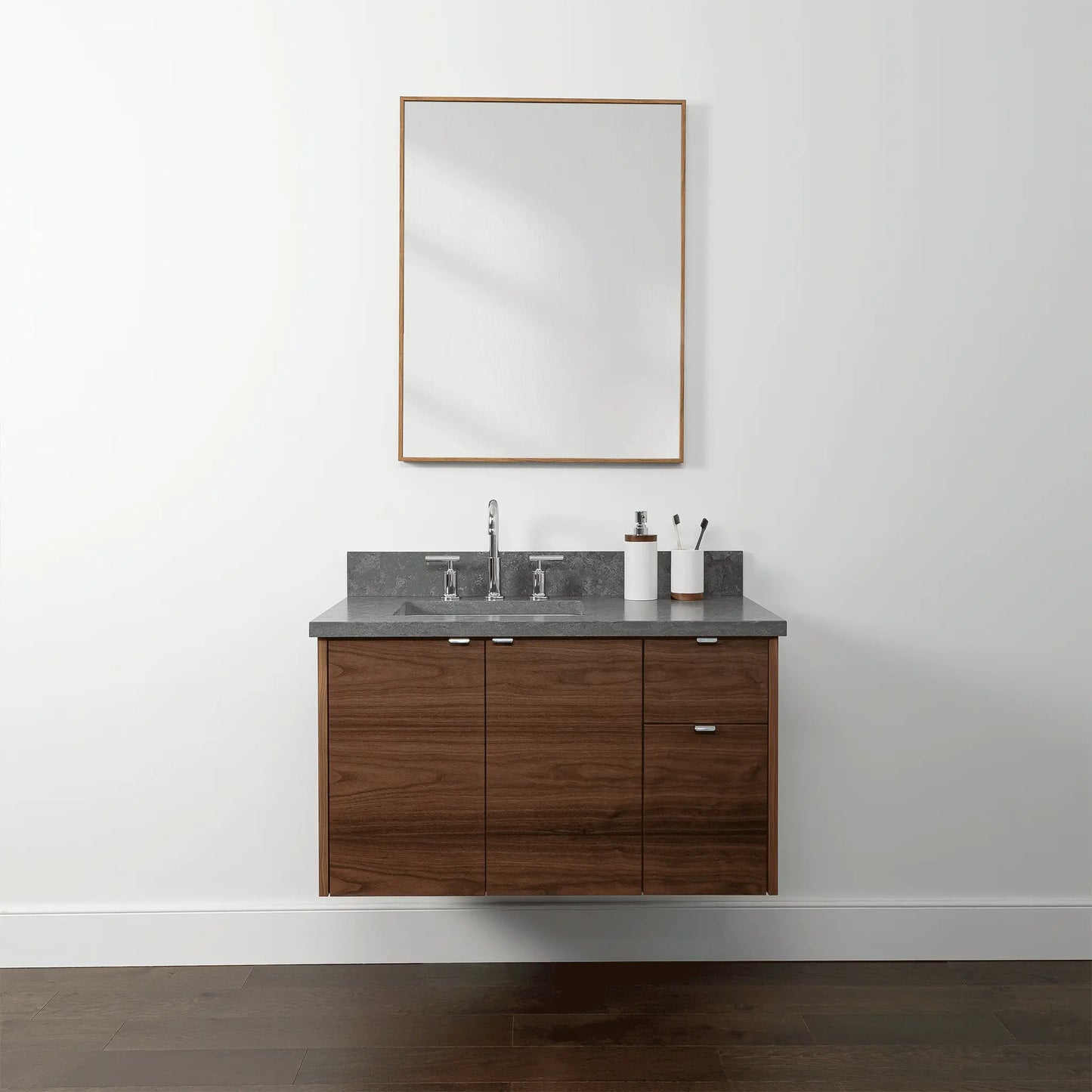 Austin 36", Teodor® Modern Wall Mount American Black Walnut Vanity, Left Sink Teodor