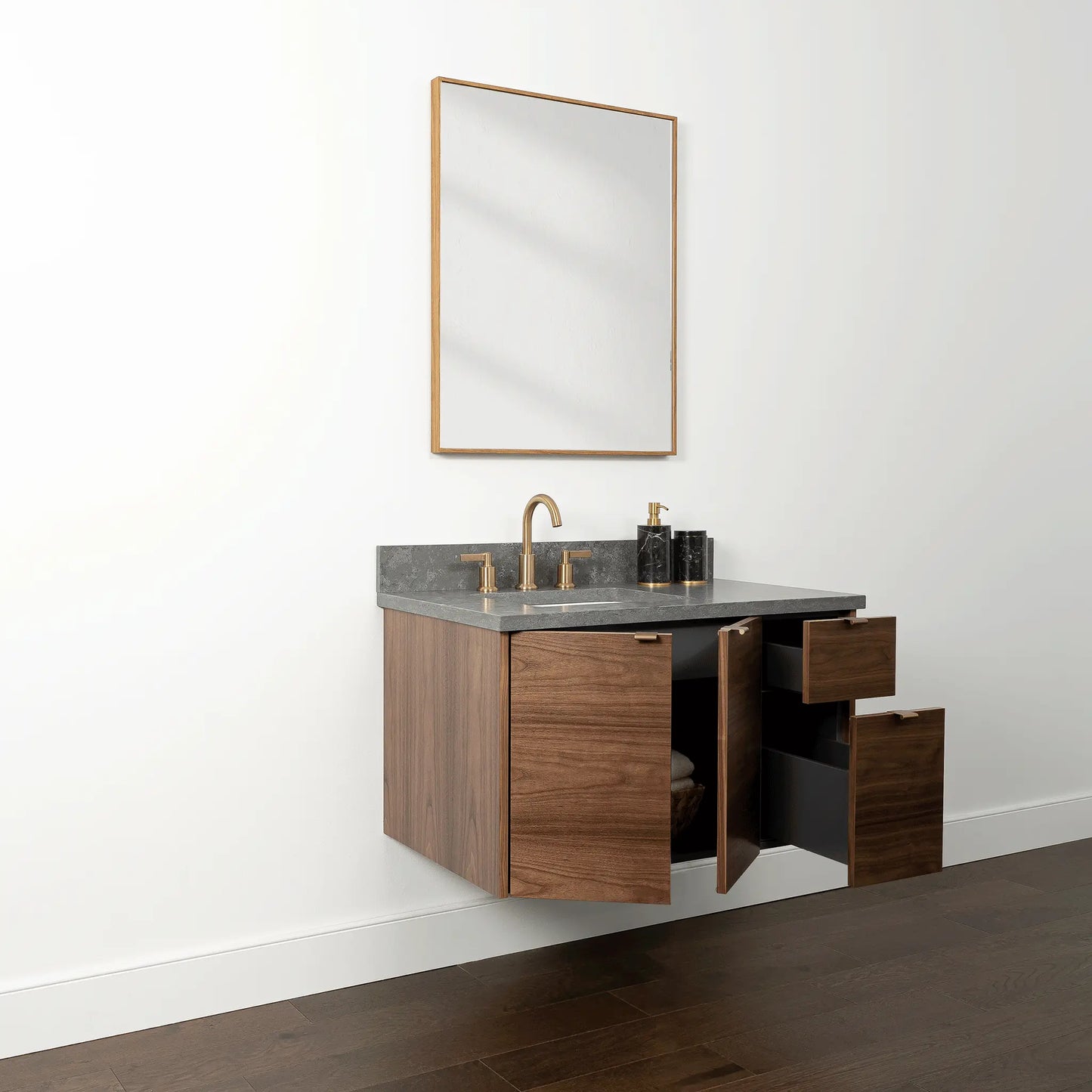 Austin 36", Teodor® Modern Wall Mount American Black Walnut Vanity, Left Sink Teodor
