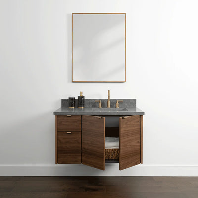 Austin 36", Teodor® Modern Wall Mount American Black Walnut Vanity, Right Sink Teodor
