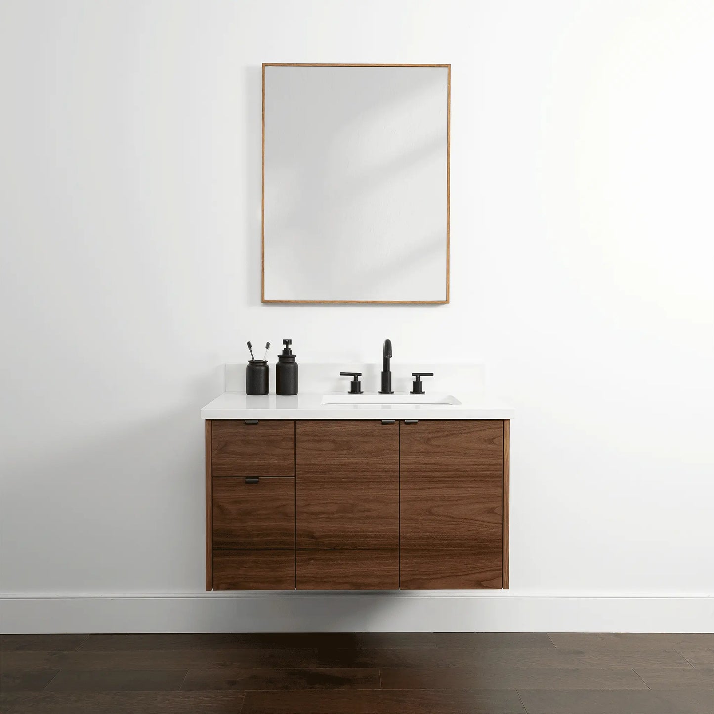 Austin 36", Teodor® Modern Wall Mount American Black Walnut Vanity, Right Sink Teodor