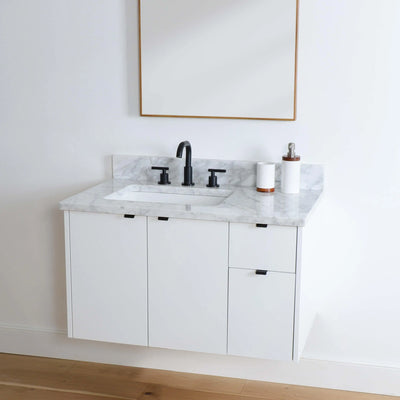 Austin 36" Wall Mount Gloss White Bathroom Vanity, Left Sink