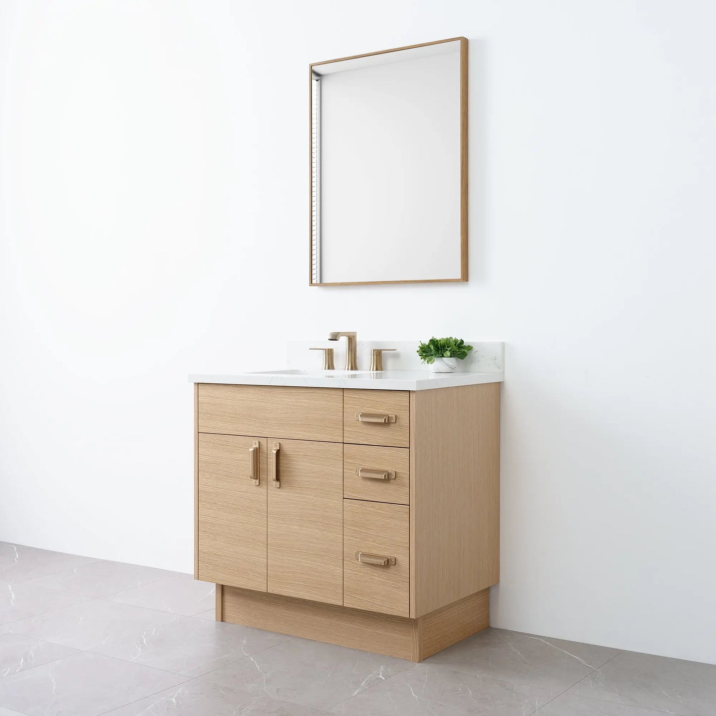 Austin 36" Natural White Oak Bathroom Vanity, Left Sink - Teodor Vanities