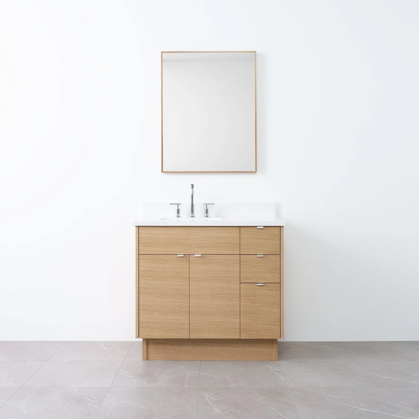 Austin 36" Natural White Oak Bathroom Vanity, Left Sink - Teodor Vanities