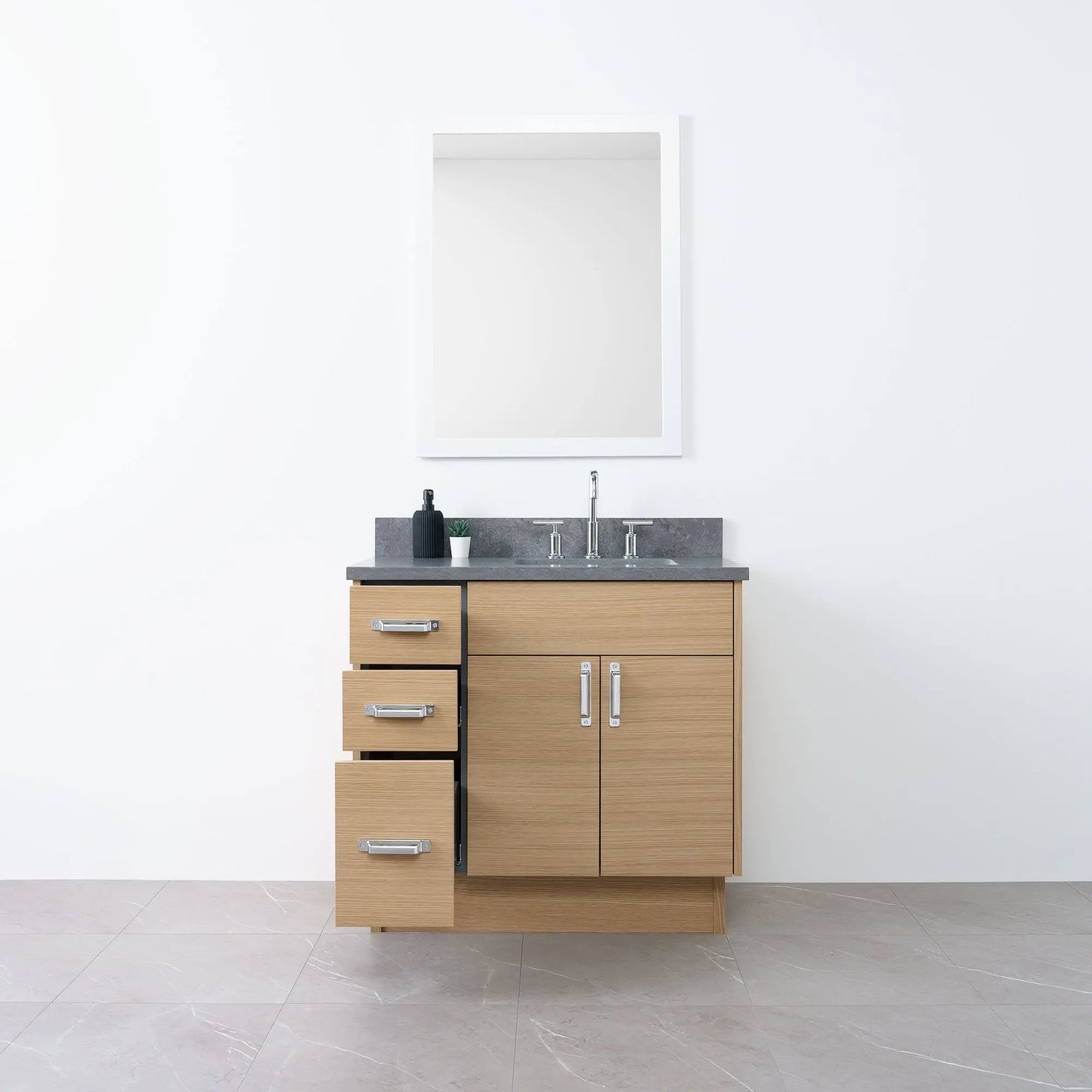 Austin 36" Natural White Oak Bathroom Vanity, Right Sink - Teodor Vanities