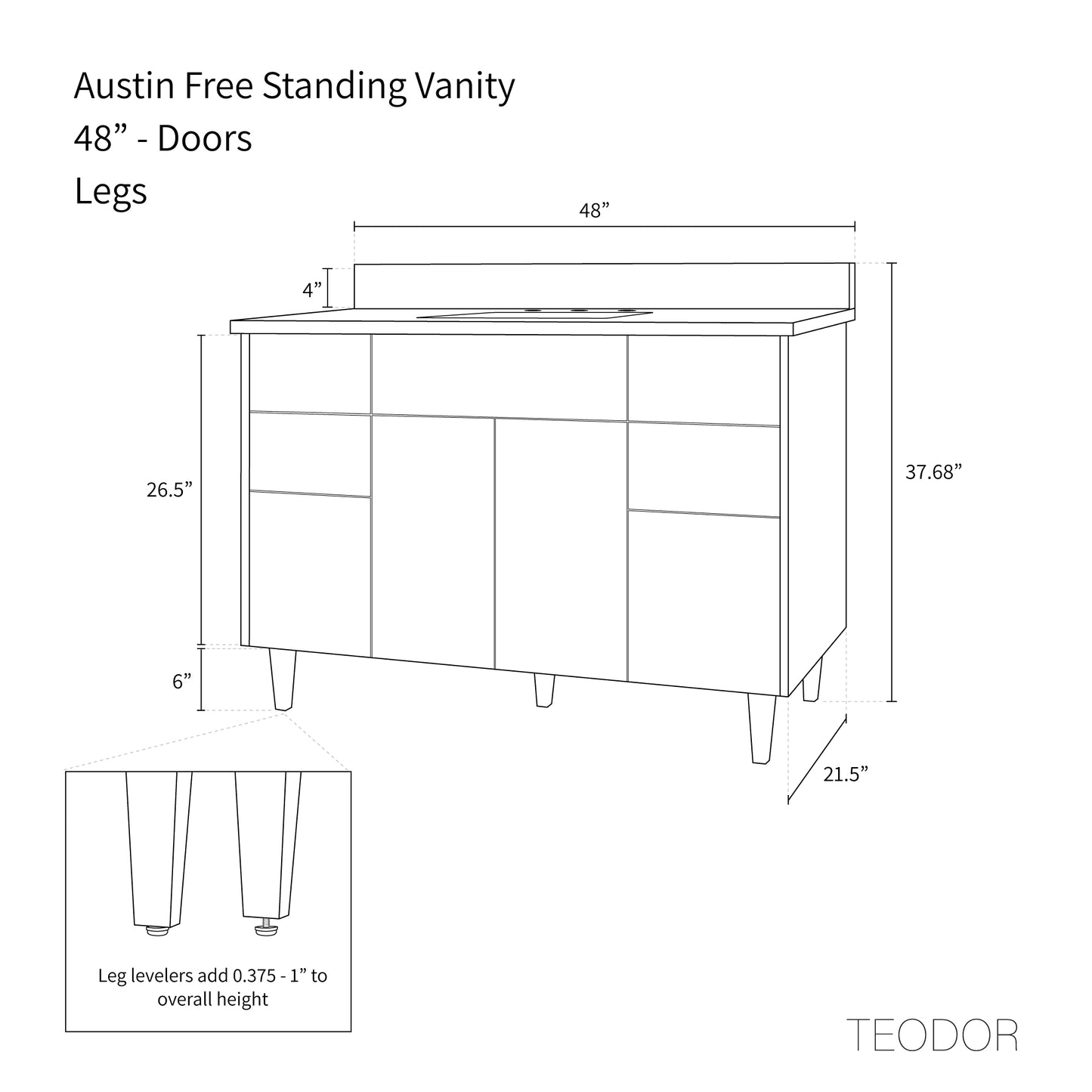 Austin 48", Teodor® Modern American Black Walnut Vanity Teodor