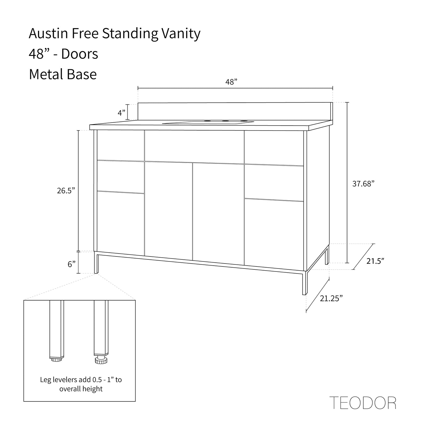 Austin Stainless 48" American Black Walnut Bathroom Vanity