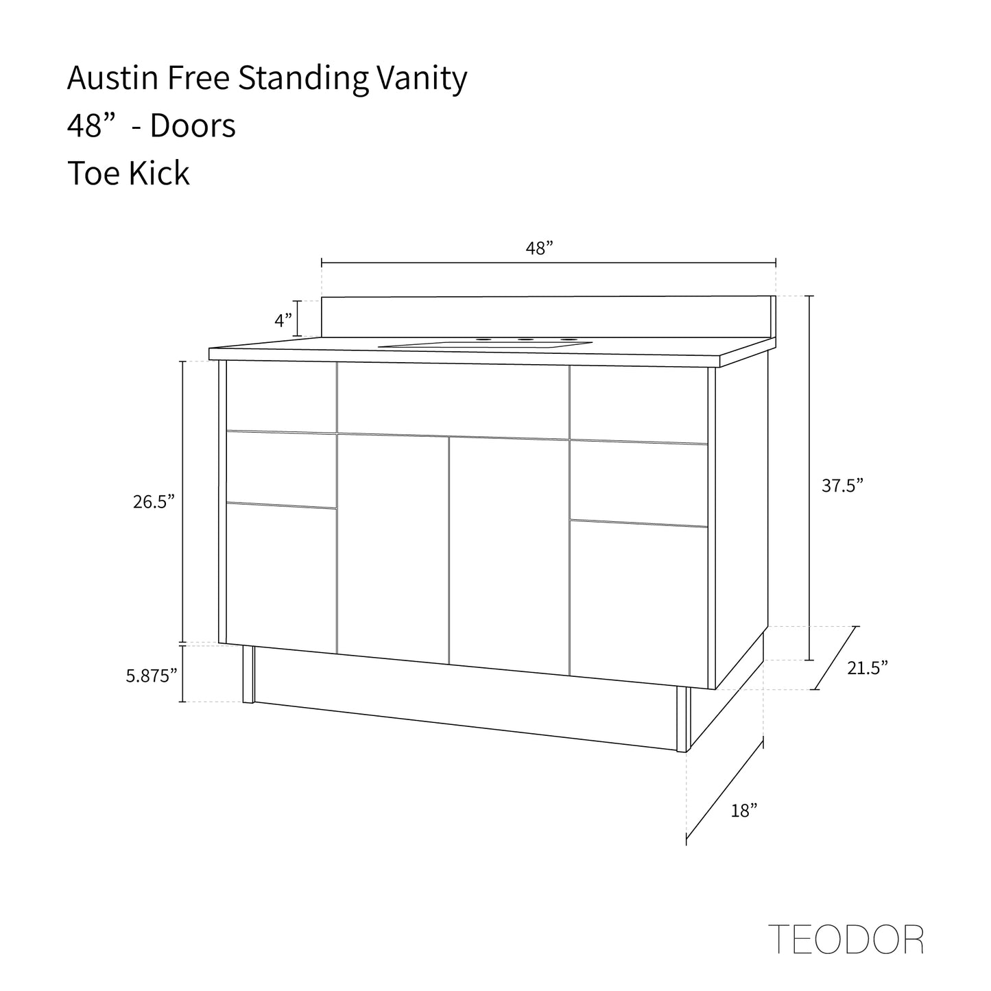 Austin 48", Teodor® Modern American Black Walnut Vanity Teodor