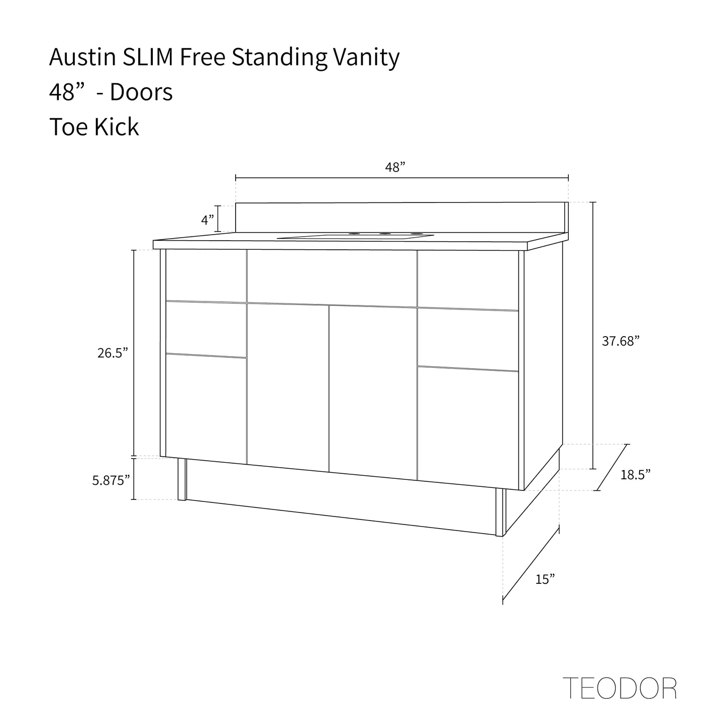 Austin Stainless SLIM 48" American Black Walnut Bathroom Vanity