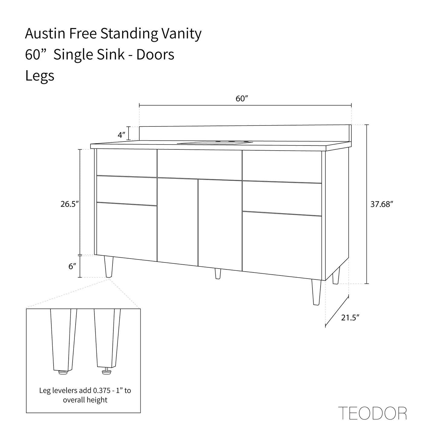 Austin 60", Teodor® Modern American Black Walnut Vanity Teodor
