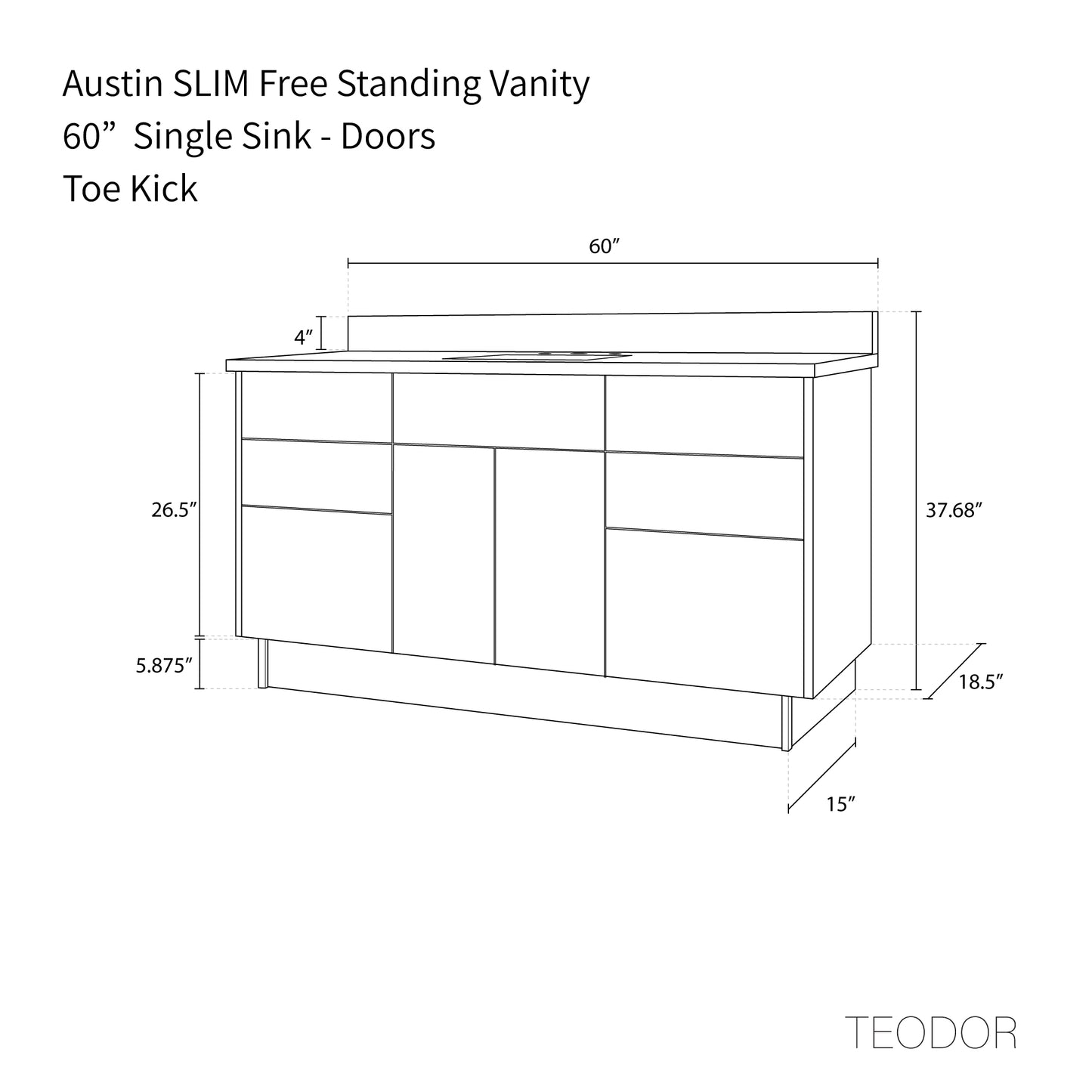 Austin SLIM 60" American Black Walnut Bathroom Vanity