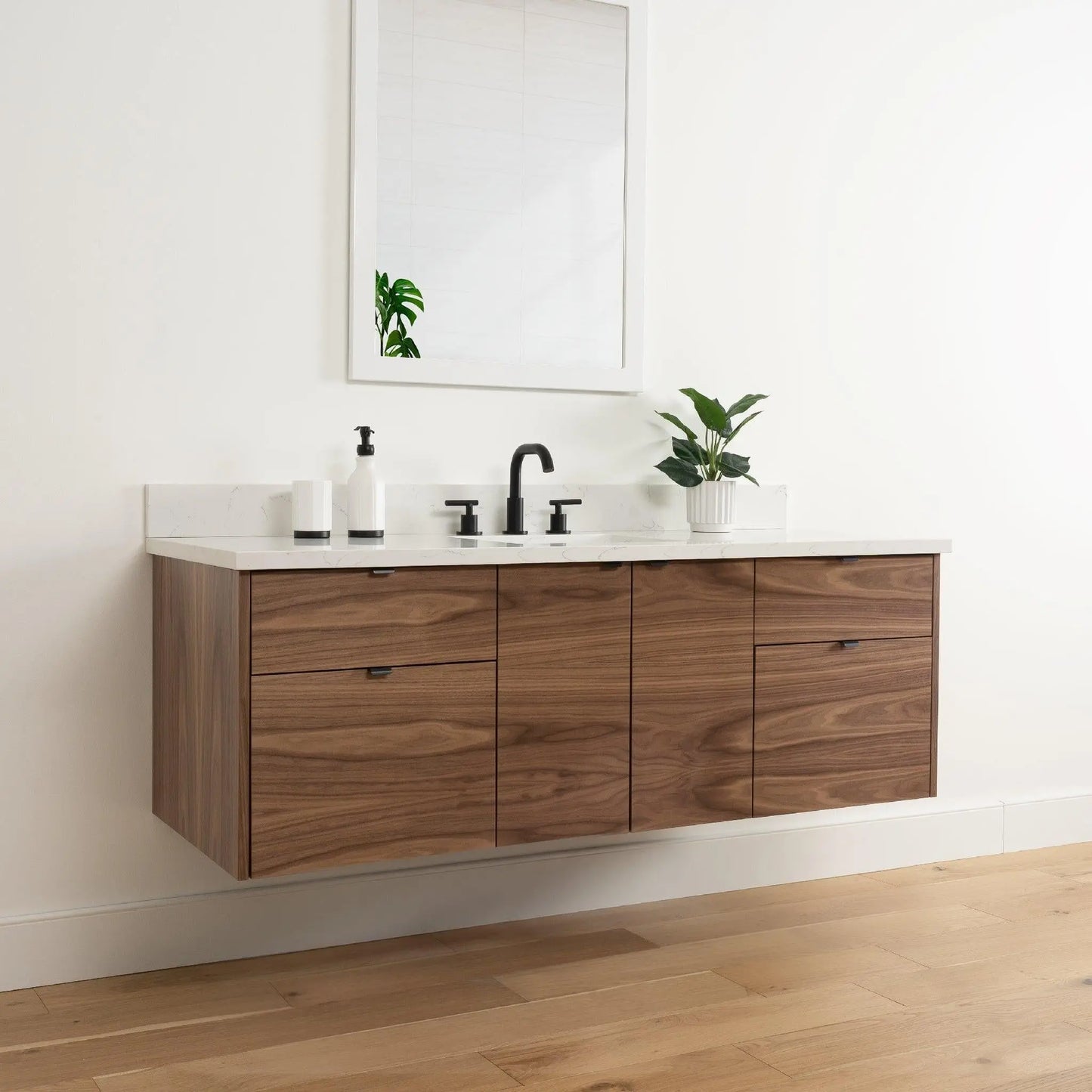 Austin 60" Wall Mount American Black Walnut Bathroom Vanity