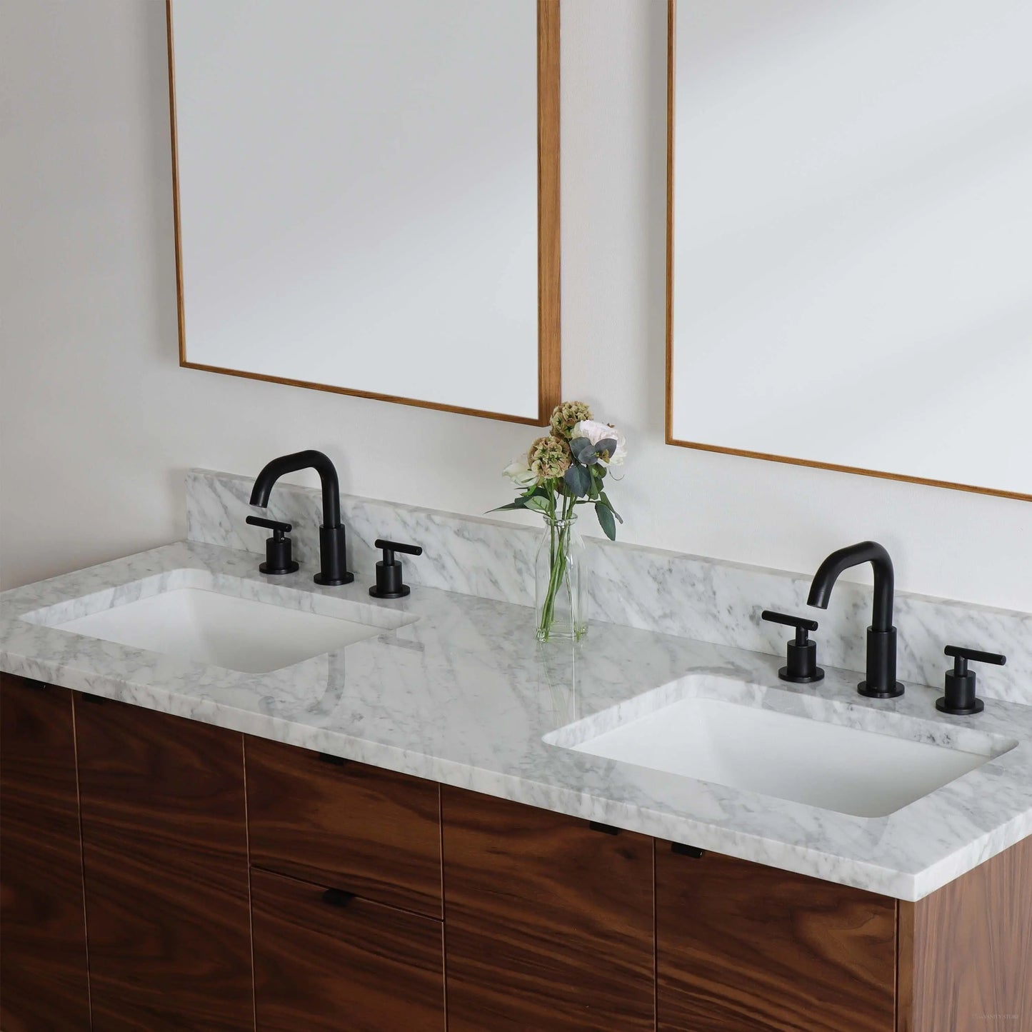 Austin 60" Wall Mount American Black Walnut Bathroom Vanity, Double Sink - Teodor Vanities