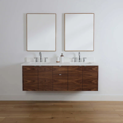 Austin 60" Wall Mount American Black Walnut Bathroom Vanity, Double Sink