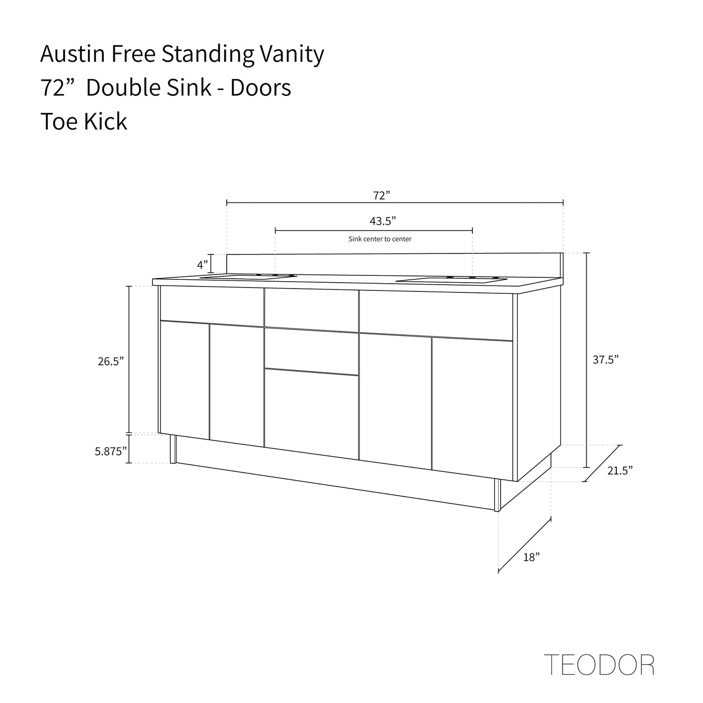 Austin 72", Teodor® Modern American Black Walnut Vanity, Double Sink Teodor