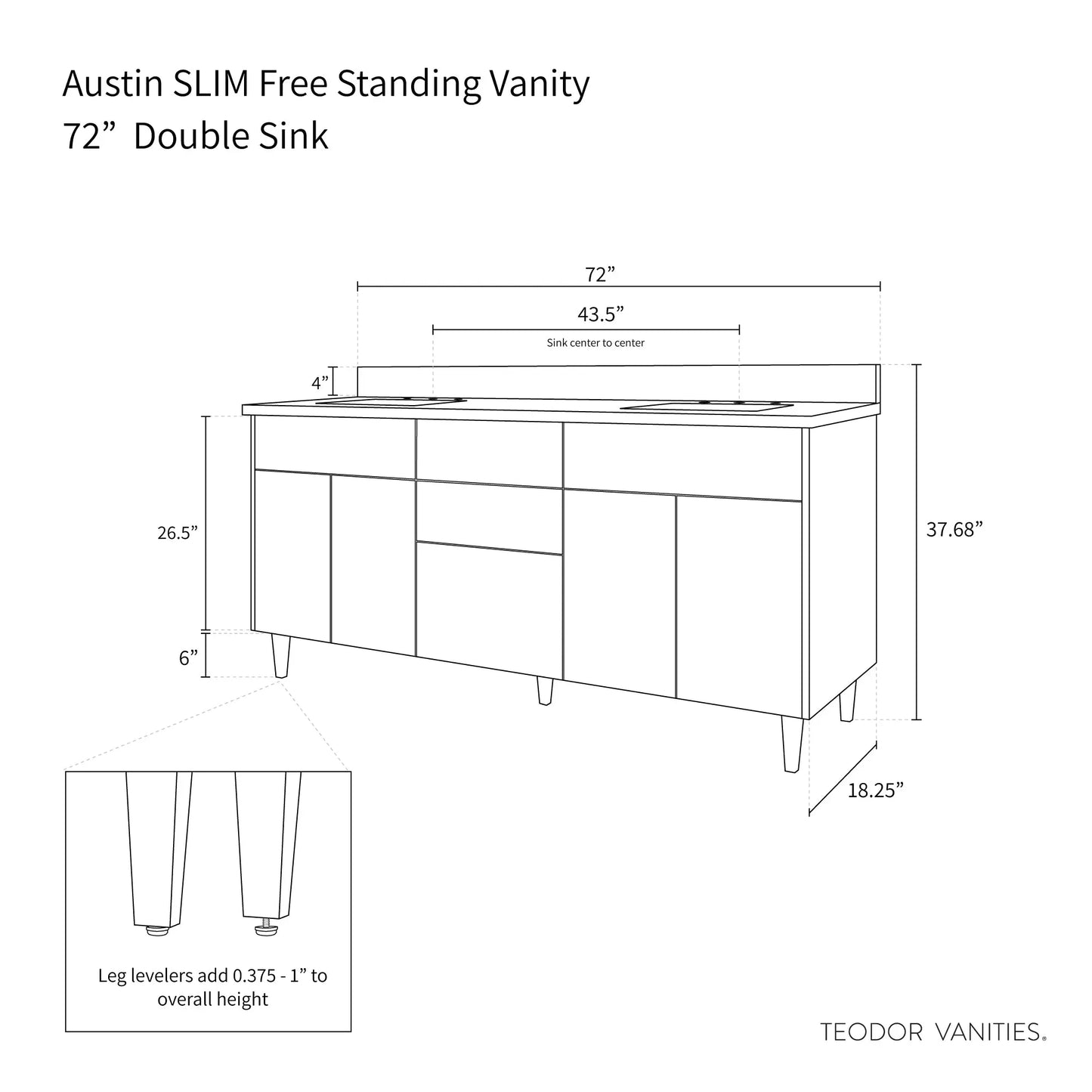 Austin SLIM, 72" Teodor® Modern American Black Walnut Vanity, Double Sink Teodor Bathroom VanityCanada