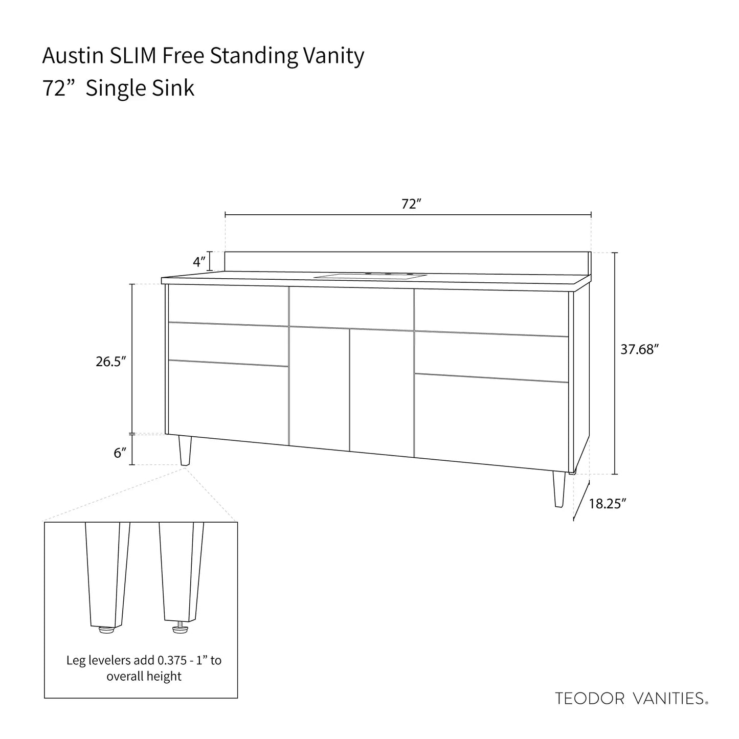 Austin SLIM, 72" Teodor® Modern American Black Walnut Vanity Teodor Bathroom VanityCanada