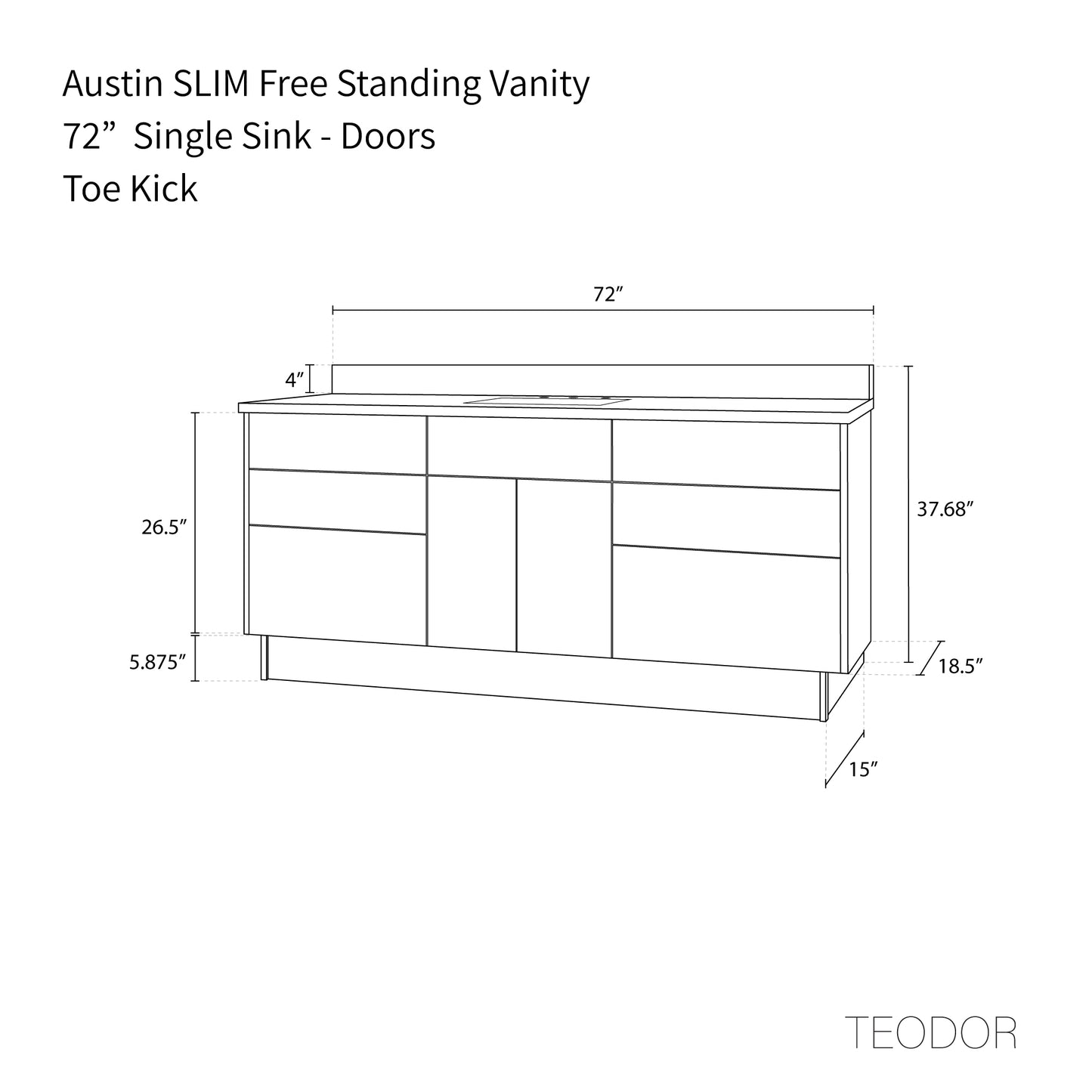 Austin SLIM 72" American Black Walnut Bathroom Vanity