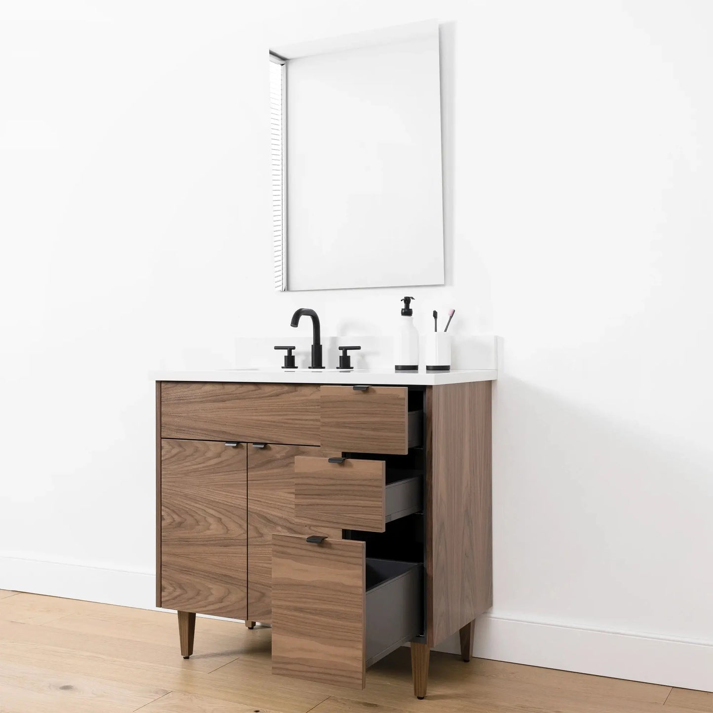 Austin SLIM, 36" Teodor® Modern American Black Walnut Vanity, Left Sink Teodor Bathroom VanityCanada