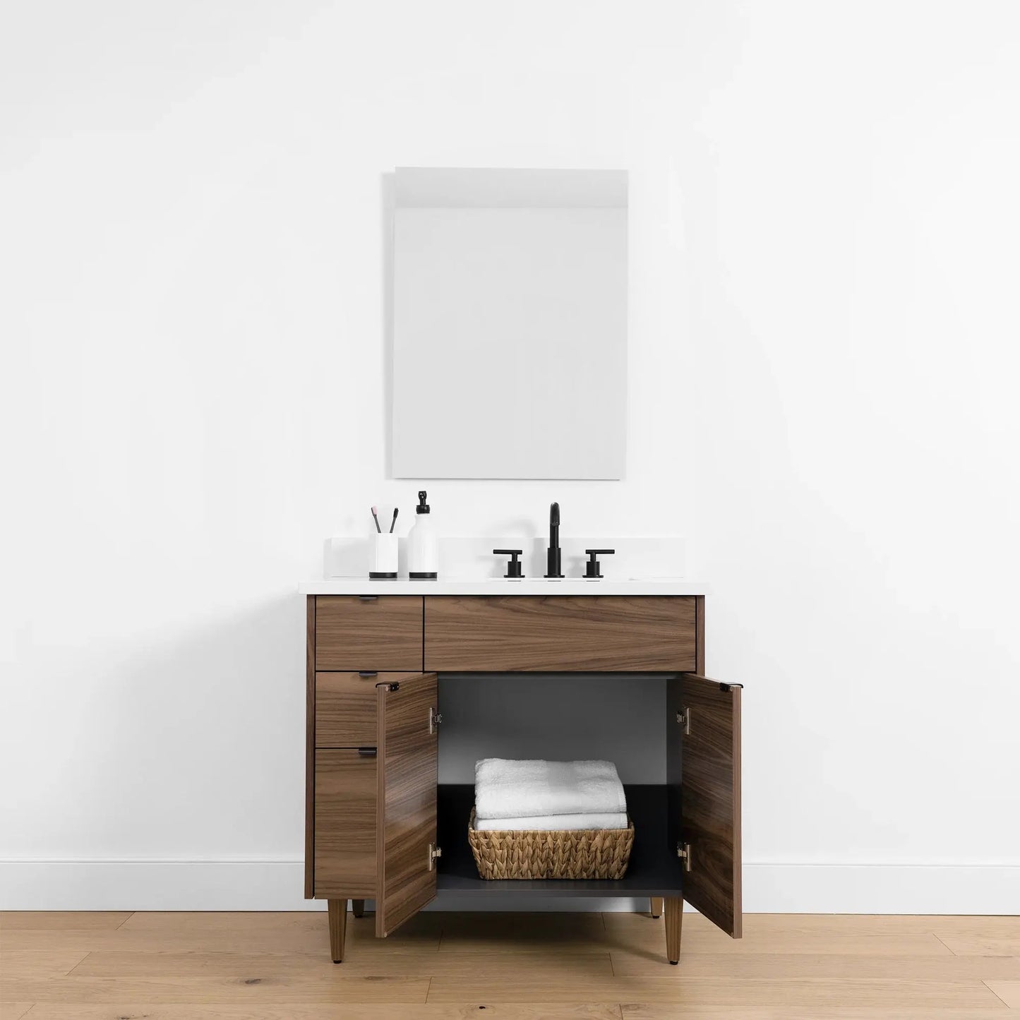 Austin SLIM, 36" Teodor® Modern American Black Walnut Vanity, Right Sink Teodor Bathroom VanityCanada