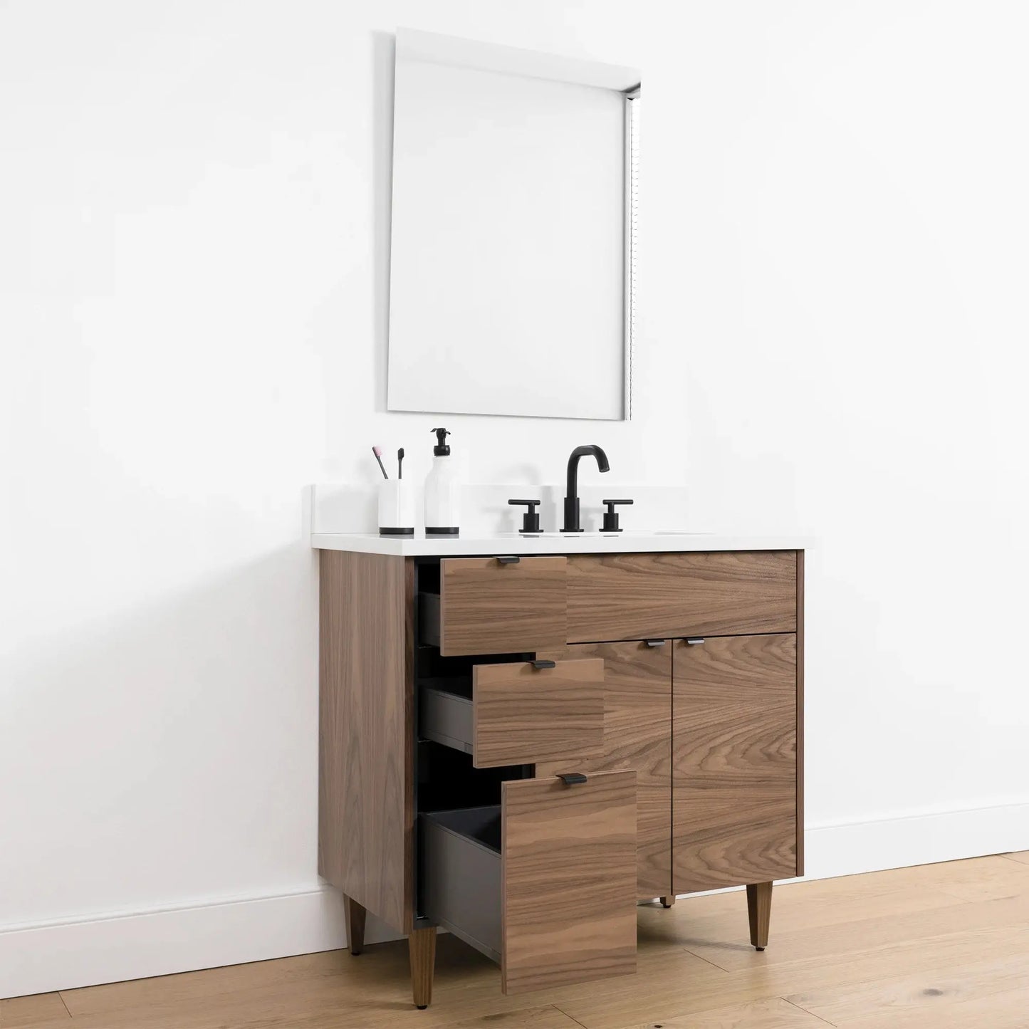 Austin SLIM, 36" Teodor® Modern American Black Walnut Vanity, Right Sink Teodor Bathroom VanityCanada
