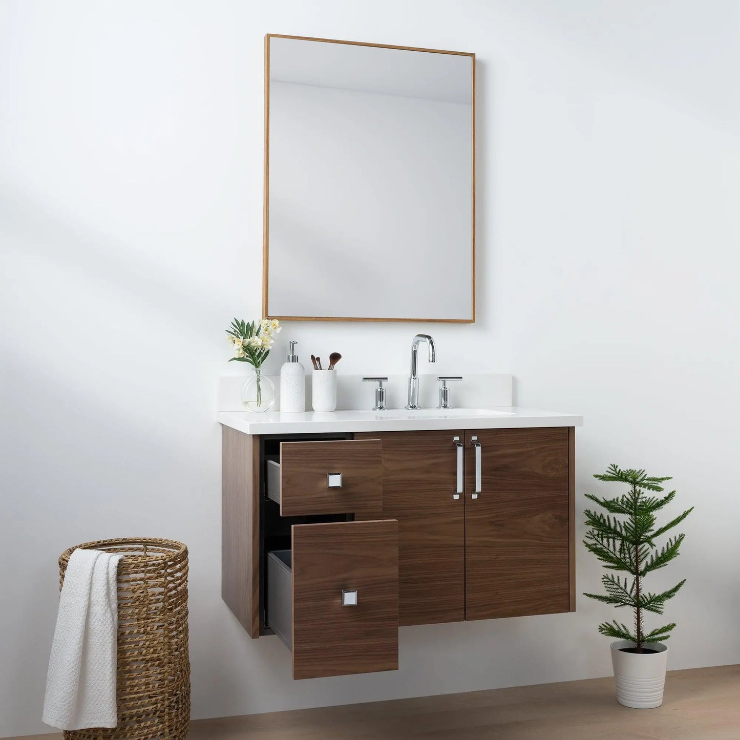 Austin SLIM, 36" Teodor® Modern Wall Mount American Black Walnut Vanity, Right Sink Teodor Bathroom VanityCanada