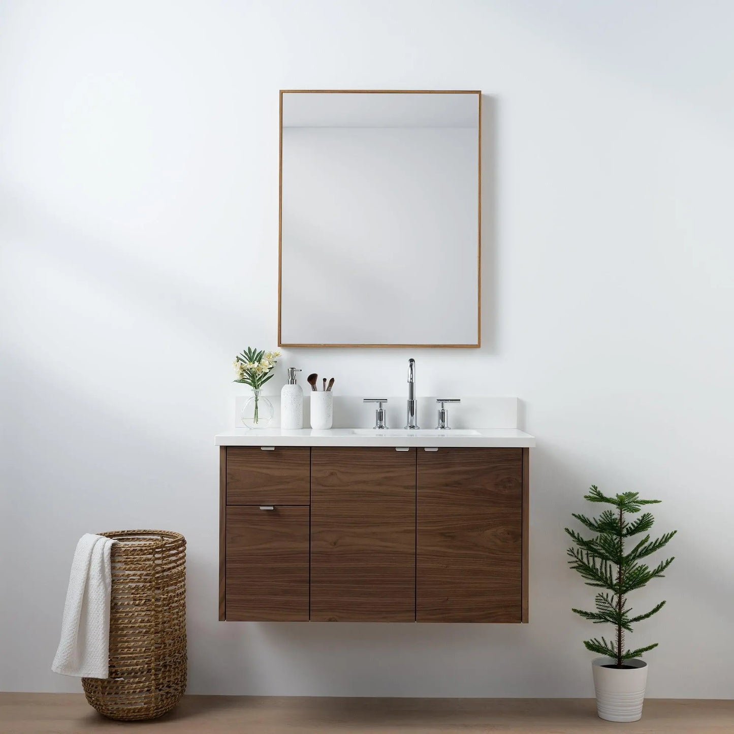 Austin SLIM, 36" Teodor® Modern Wall Mount American Black Walnut Vanity, Right Sink Teodor Bathroom VanityCanada
