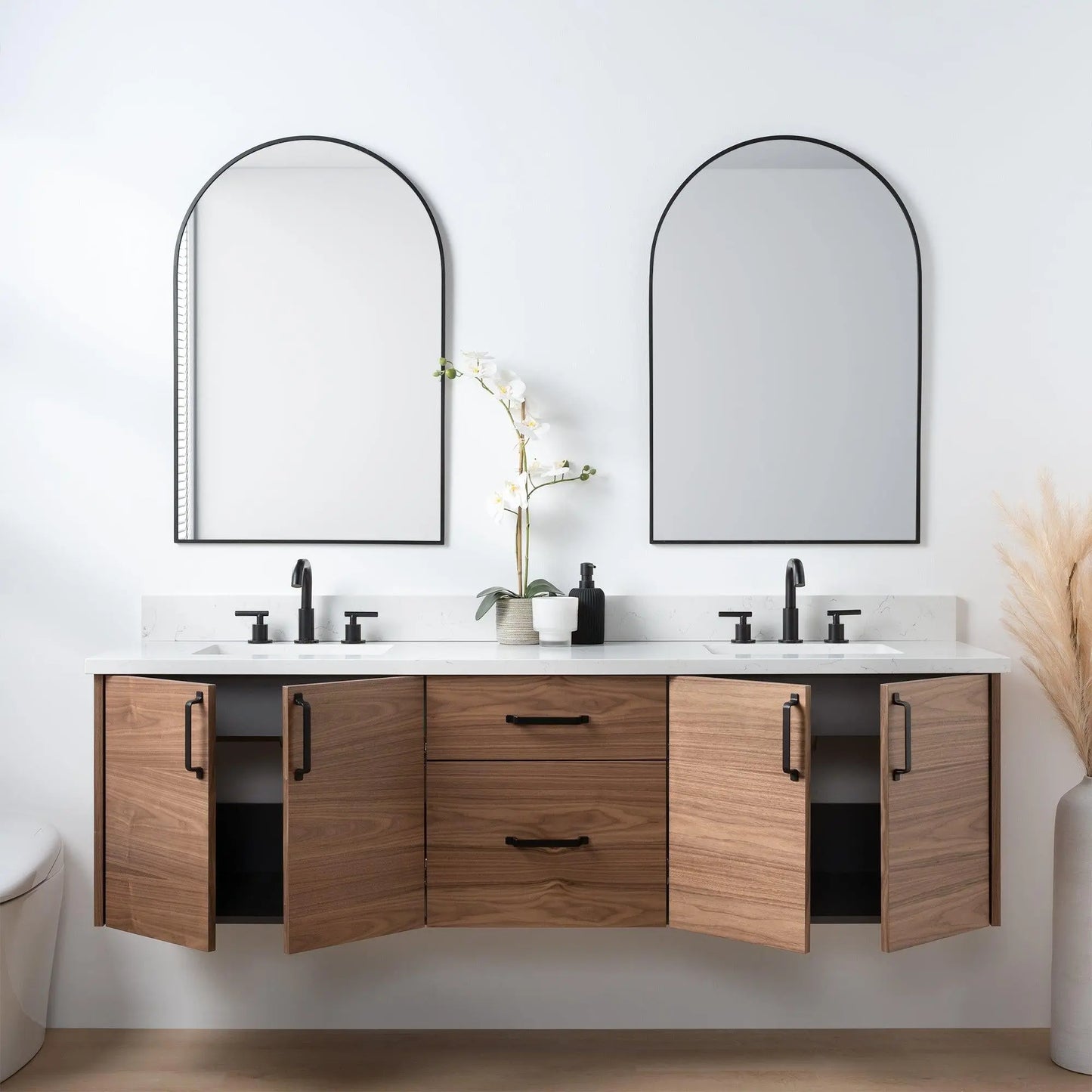 Austin SLIM 72" Wall Mount American Black Walnut Bathroom Vanity, Double Sink - Teodor Vanities