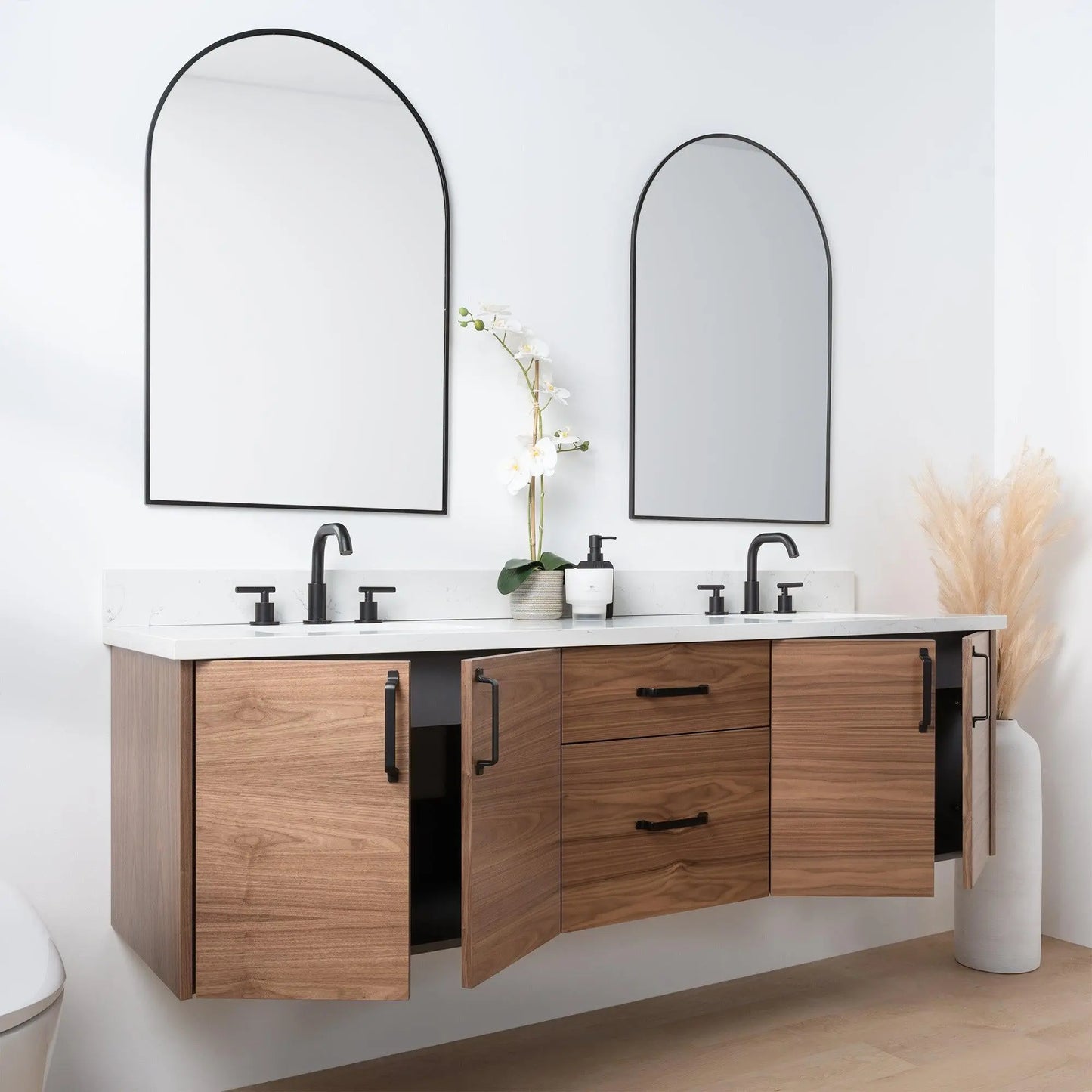 Austin SLIM 72" Wall Mount American Black Walnut Bathroom Vanity, Double Sink - Teodor Vanities