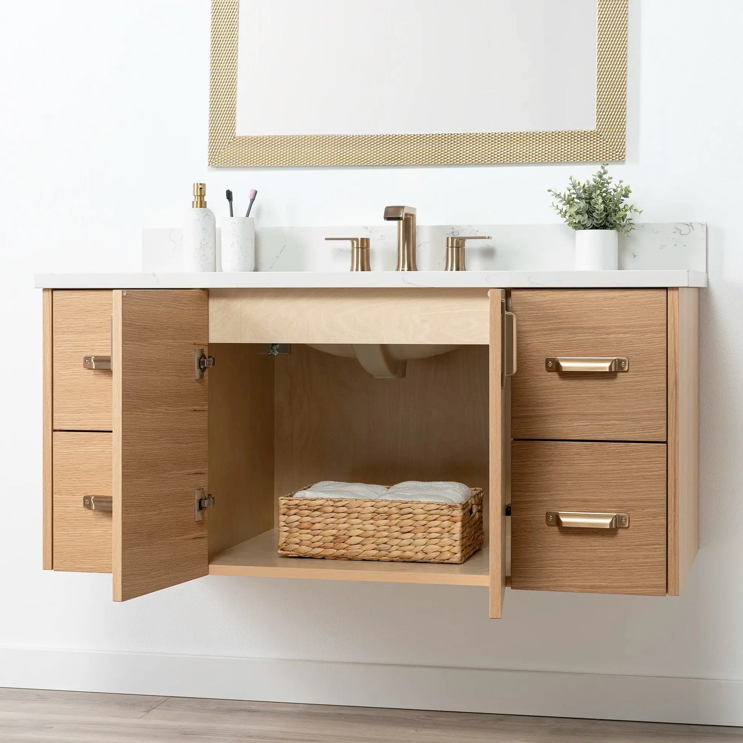 Ashbury SLIM 48" Wall Mount Natural White Oak Bathroom Vanity Teodor Bathroom Vanity Canada
