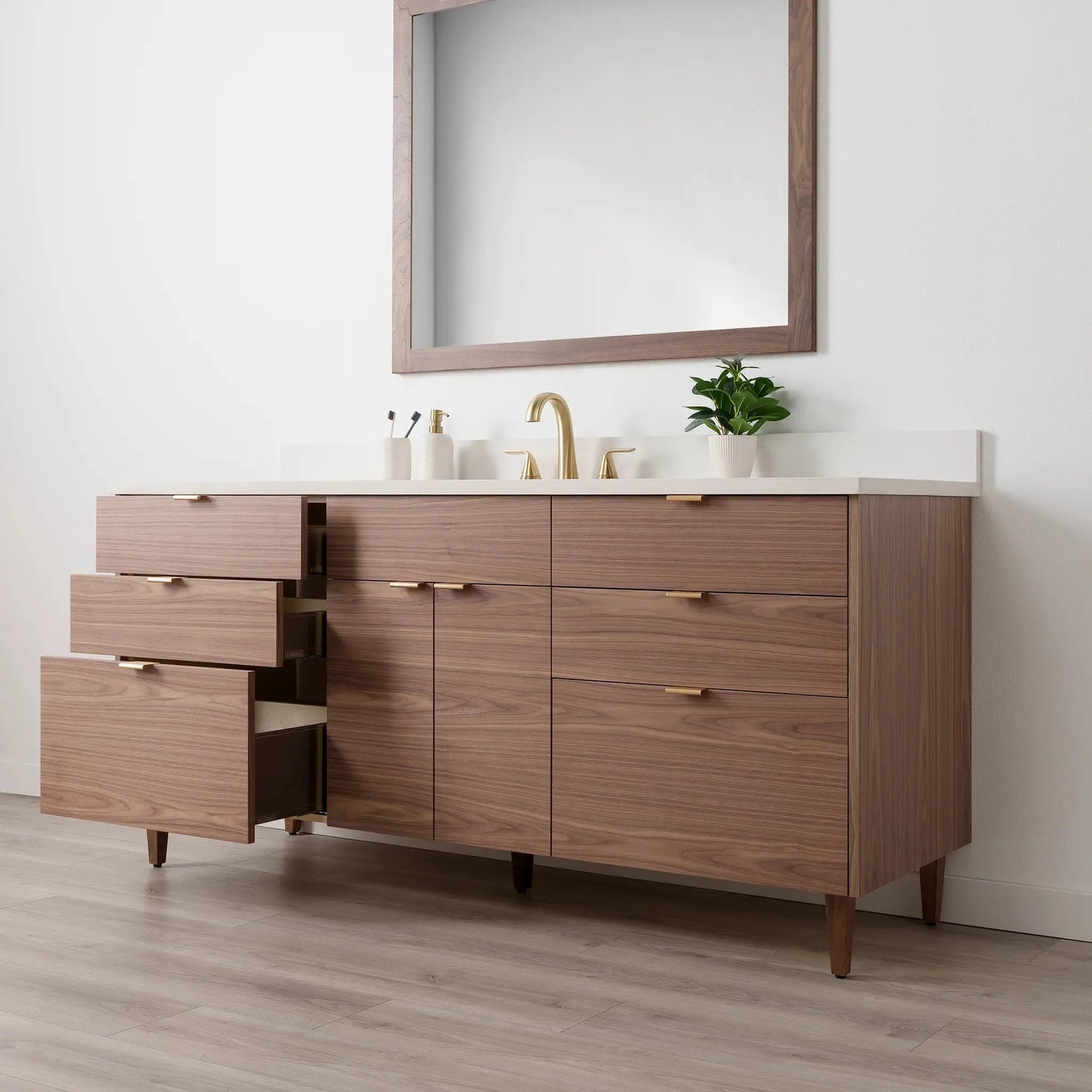 Austin SLIM Stainless 72" American Black Walnut Bathroom Vanity Teodor Bathroom Vanity Canada