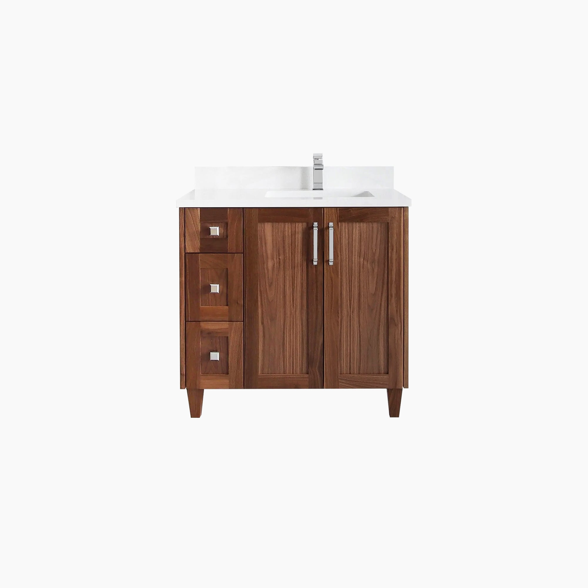 Bridgeport 36 American Black Walnut Bathroom Vanity, Right Sink