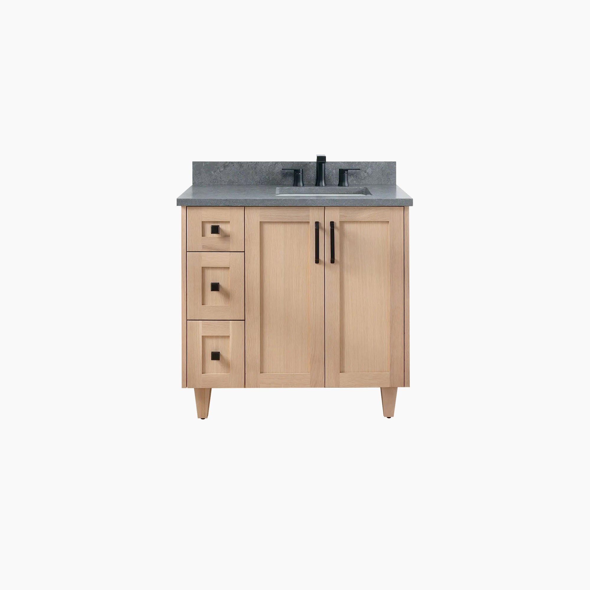 Bridgeport 36 White Oak Bathroom Vanity, Right Sink