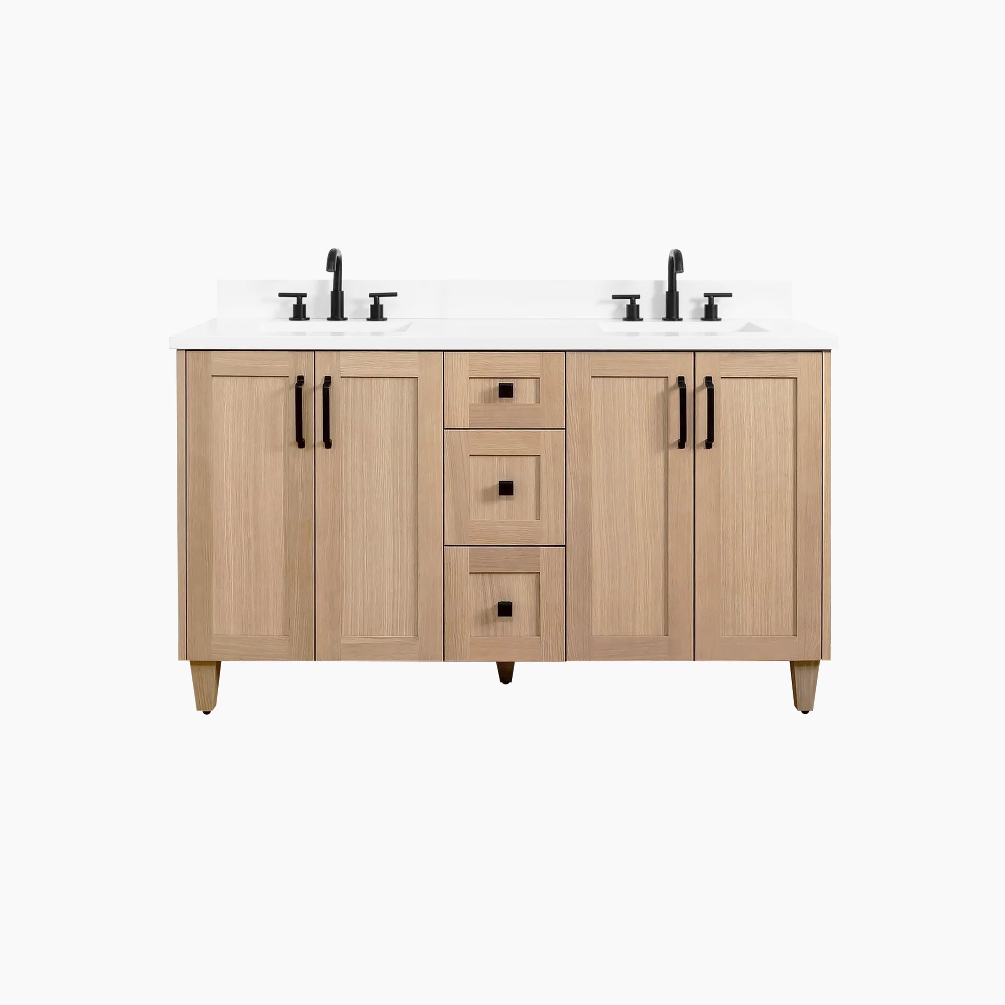 Bridgeport 60 White Oak Bathroom Vanity, Double Sink