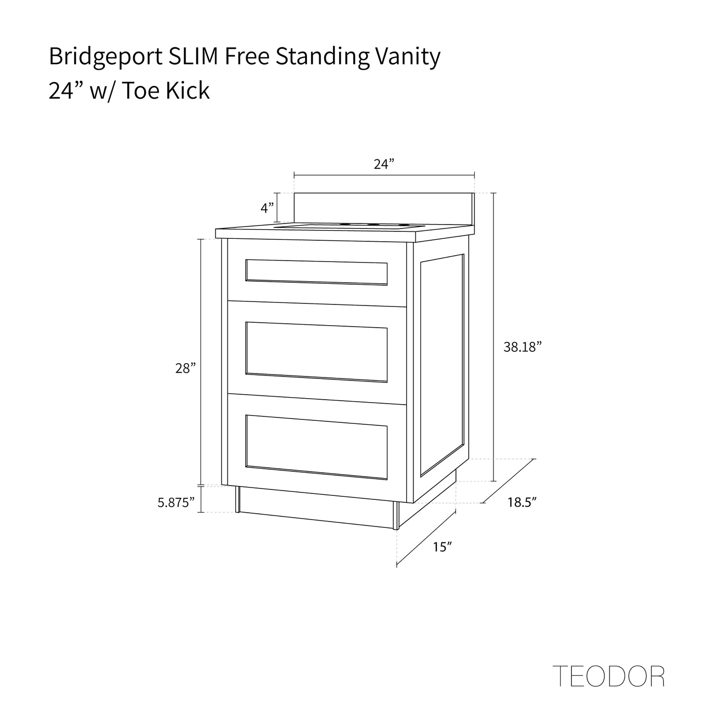 Bridgeport SLIM 24" Almond Coast Bathroom Vanity - All Drawers